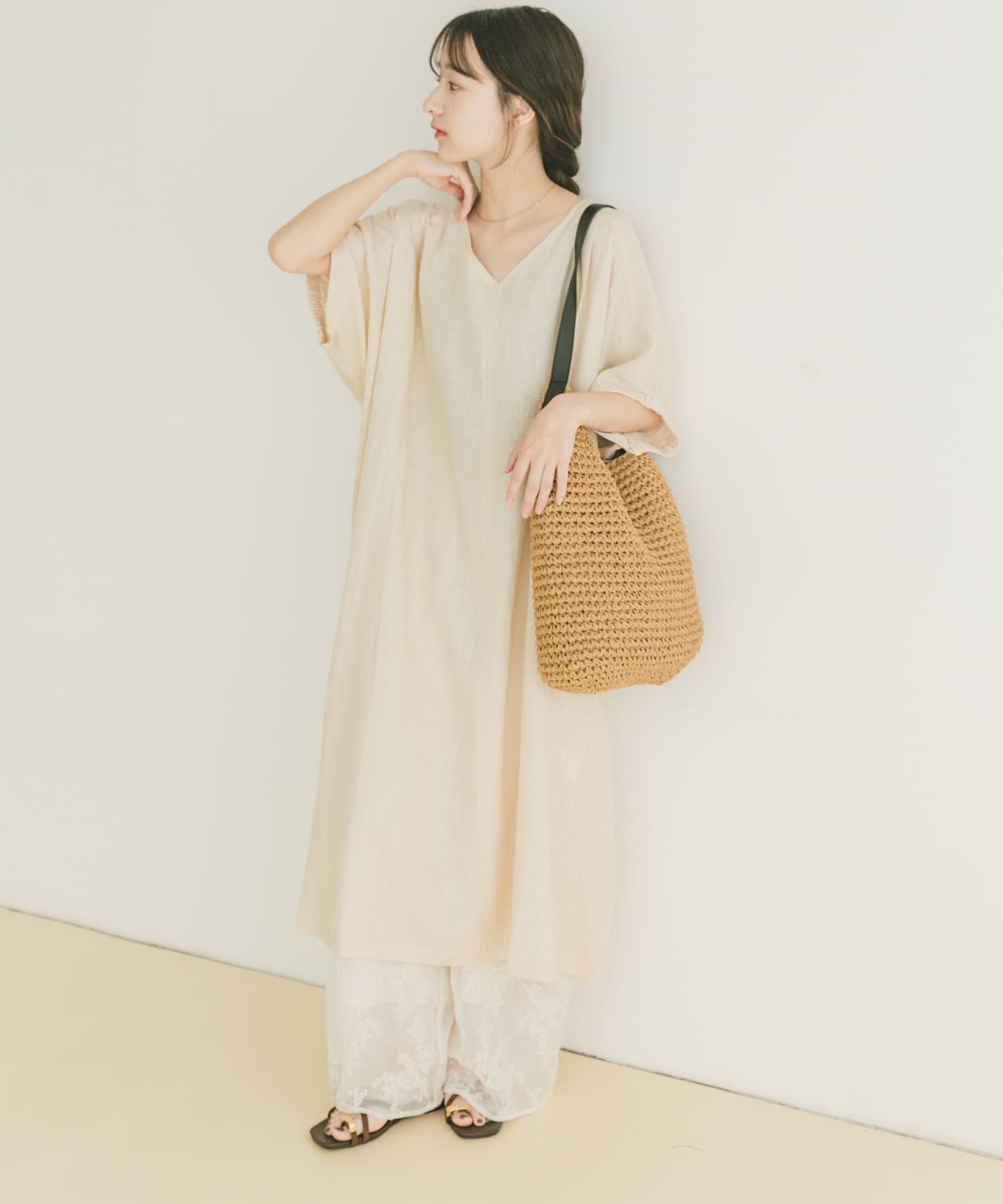リネンレーヨンドルマンワンピース