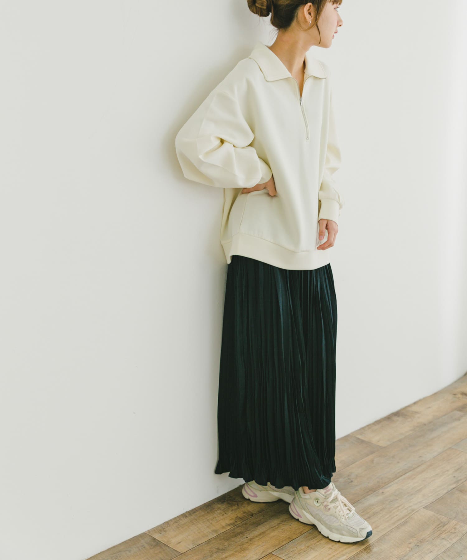 ハーフジップトップス×スカートセット