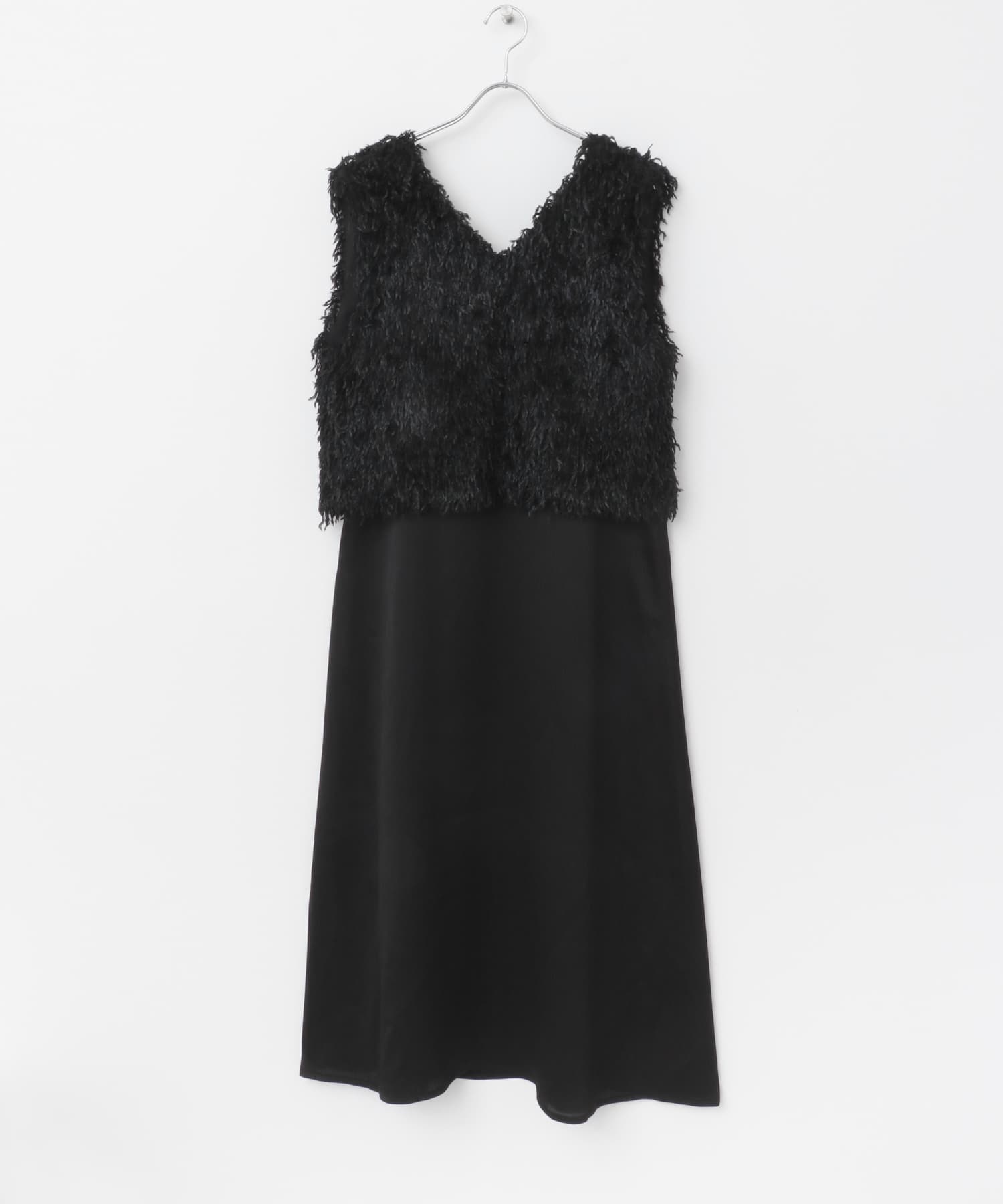 フェザーベストセットキャミワンピース BLK FREE