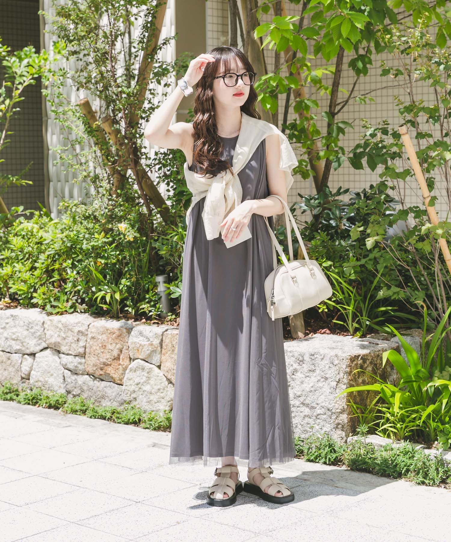 チュールレイヤードワンピース