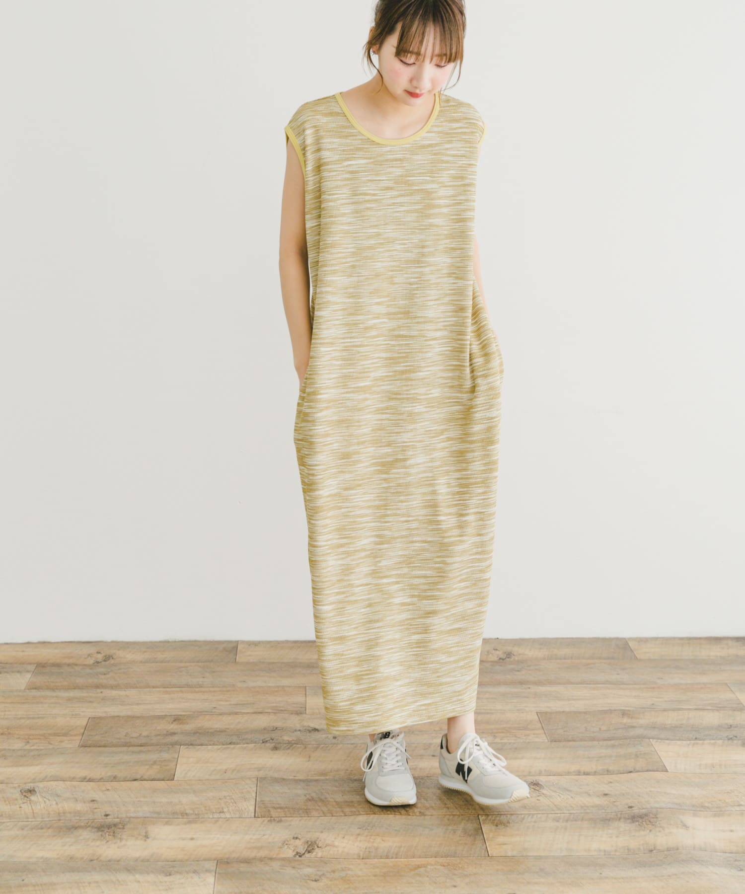 ハニカムワッフルノースリワンピース