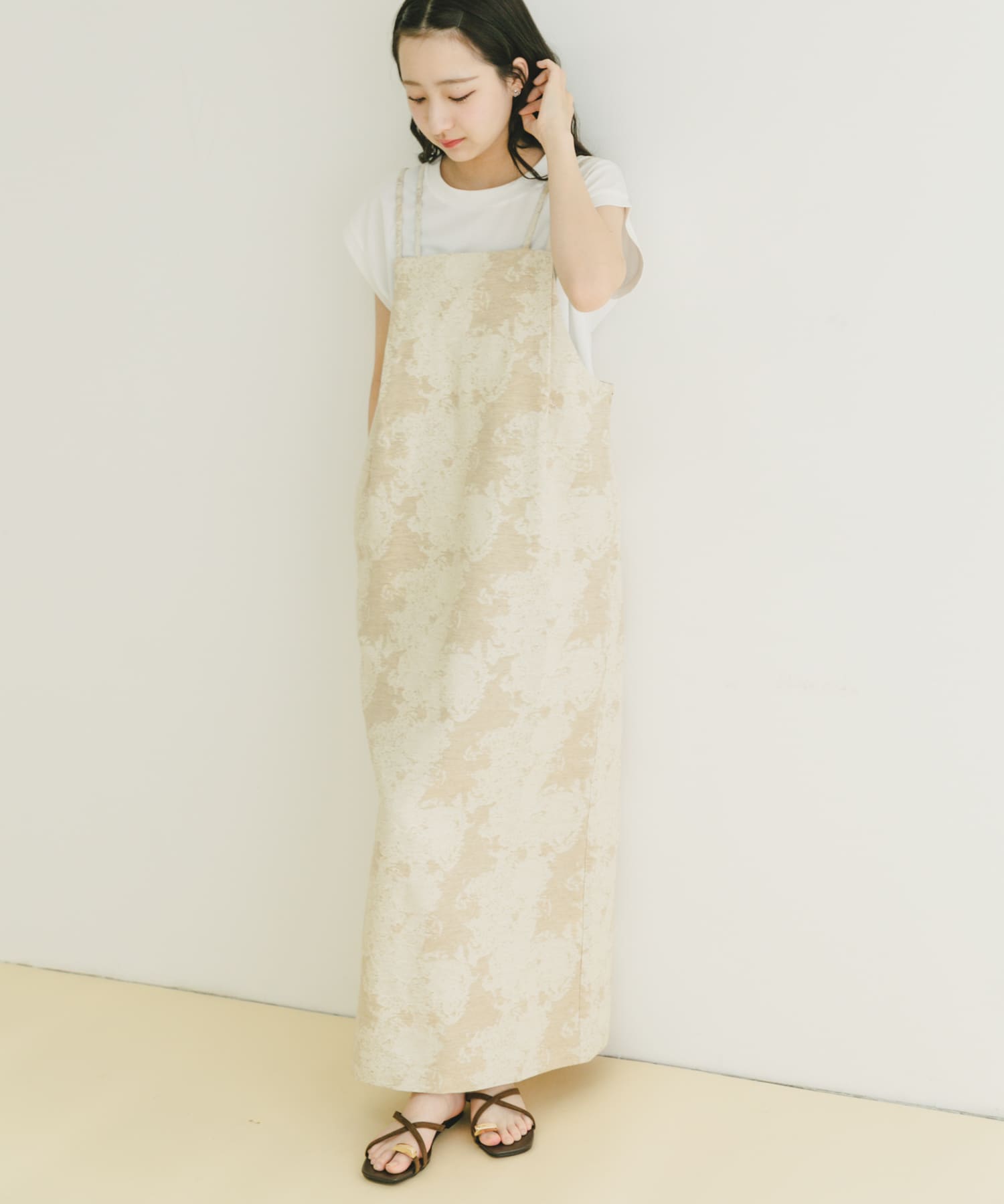 リネン混ジャガードキャミワンピース