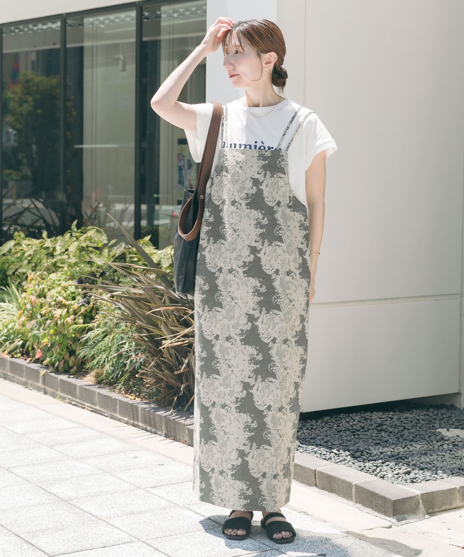 リネン混ジャガードキャミワンピース