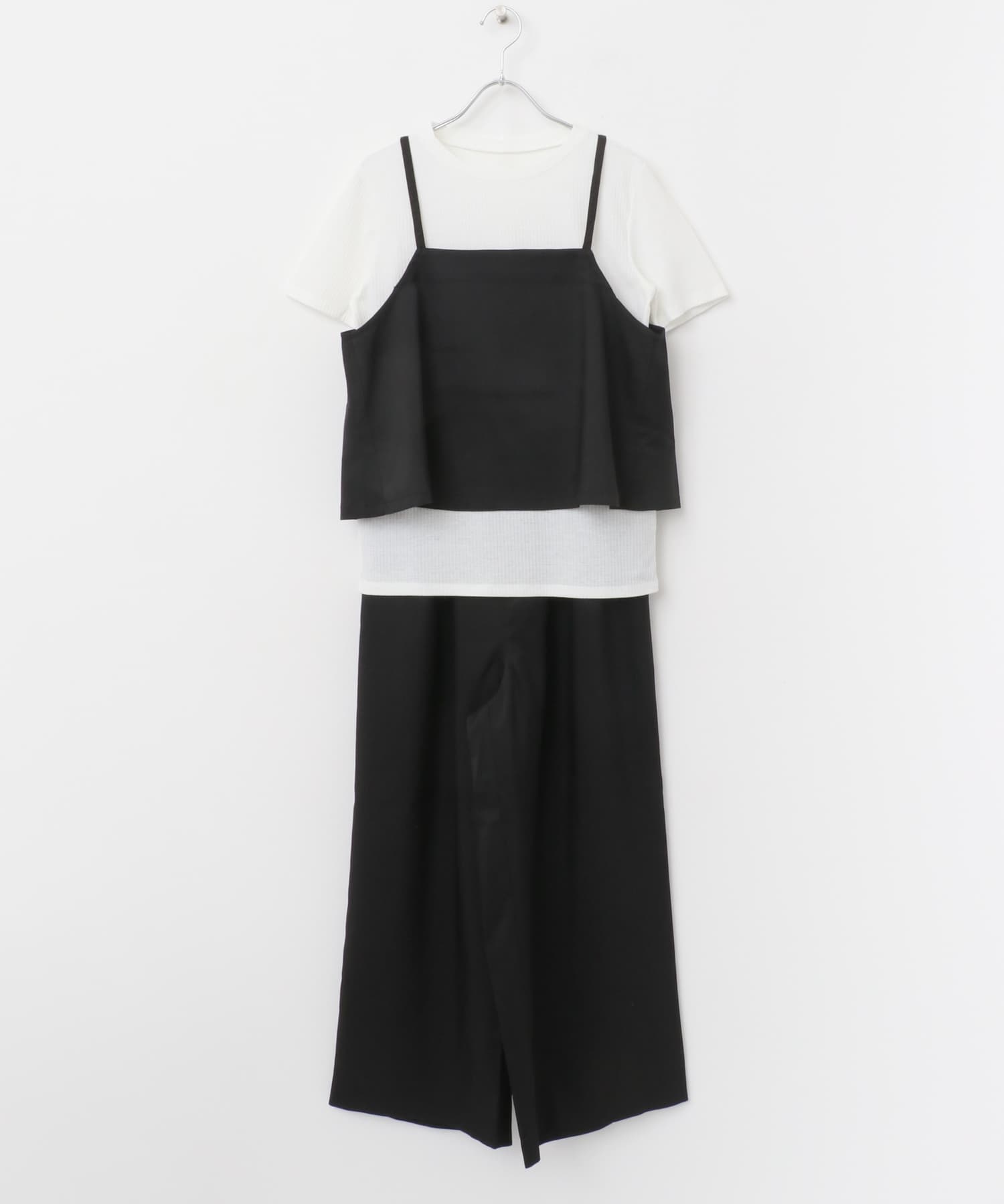 インナー付きリネンライクセットアップ WHT×BLK FREE