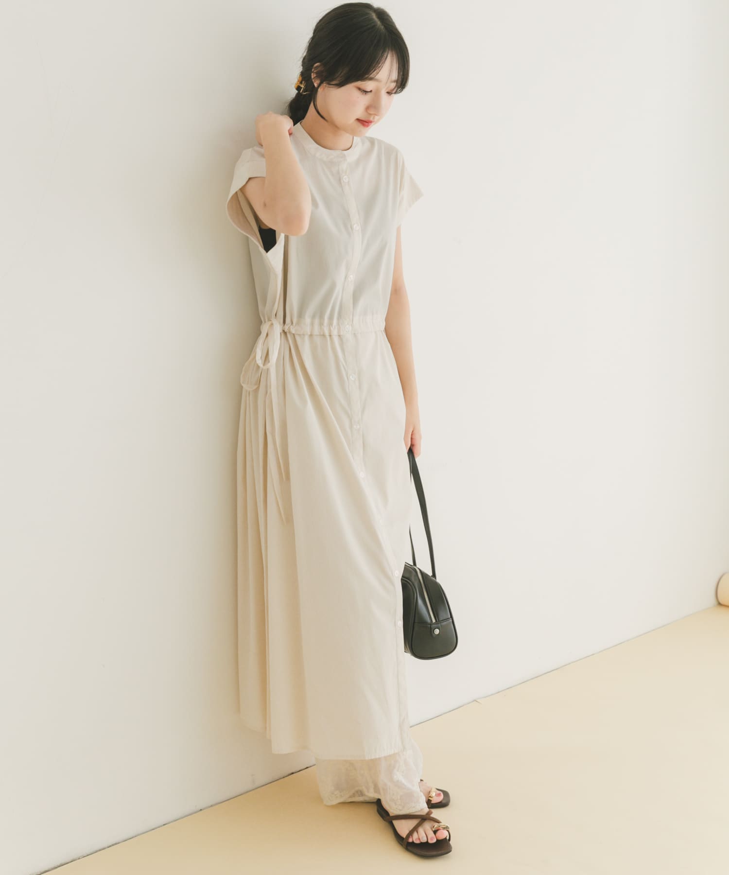 ウエストギャザーストライプワンピース