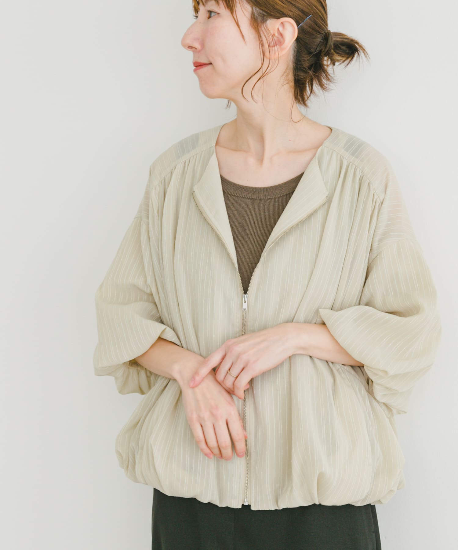 【今季商品・美品】yuni ナイロン バルーンスリーブ ブルゾン(現物写真追加) size SHORTあり］バルーンスリーブ ブルゾン