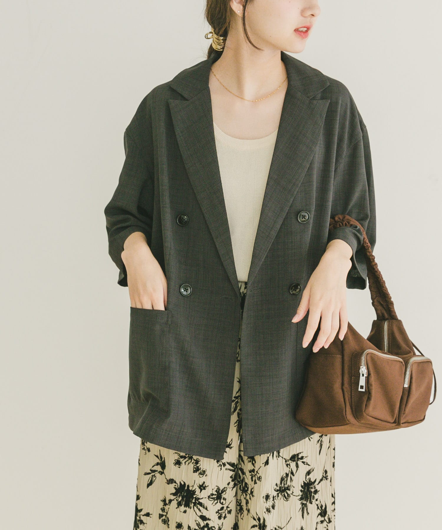 リネンライクハーフスリーブジャケット