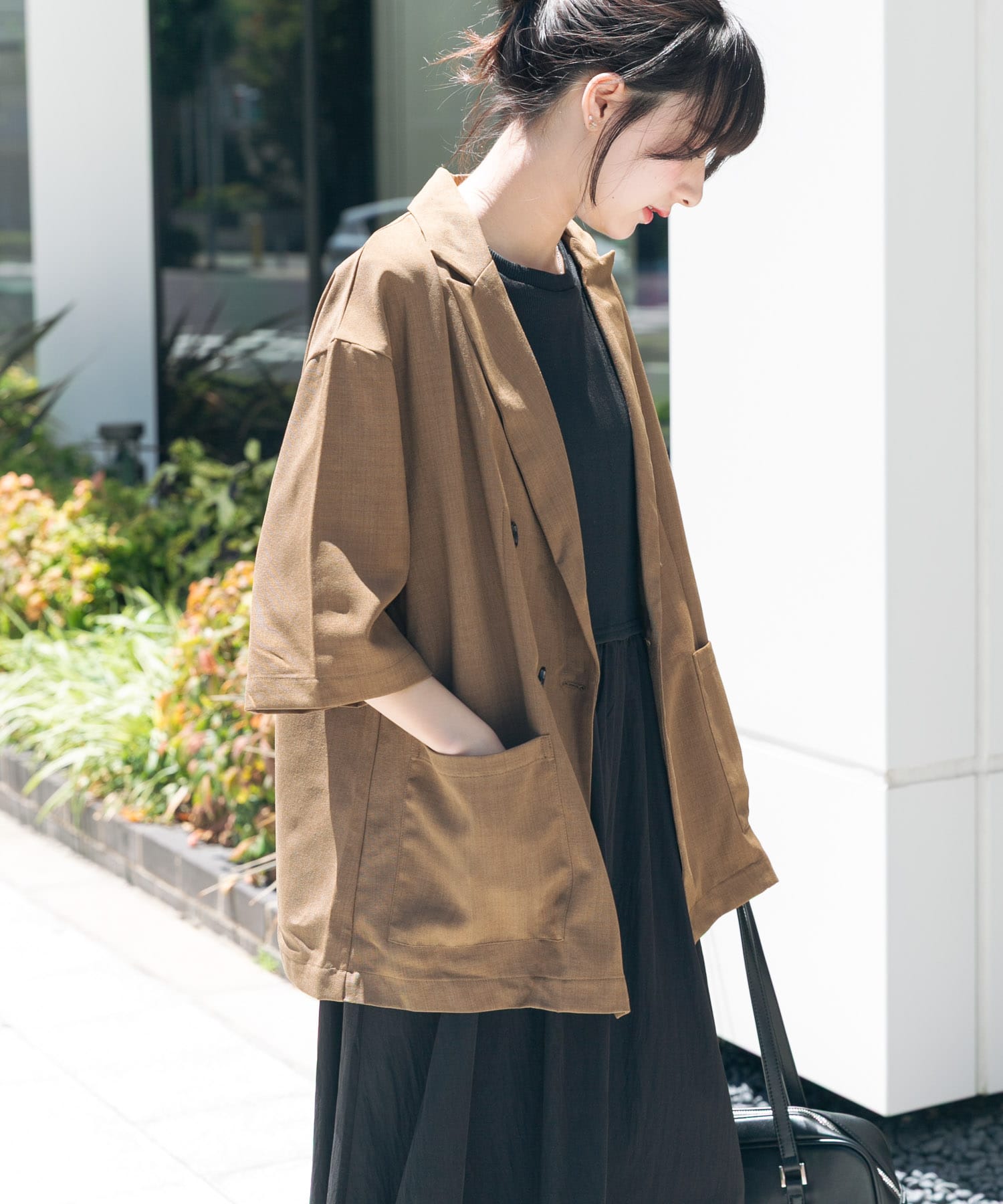 リネンライクハーフスリーブジャケット