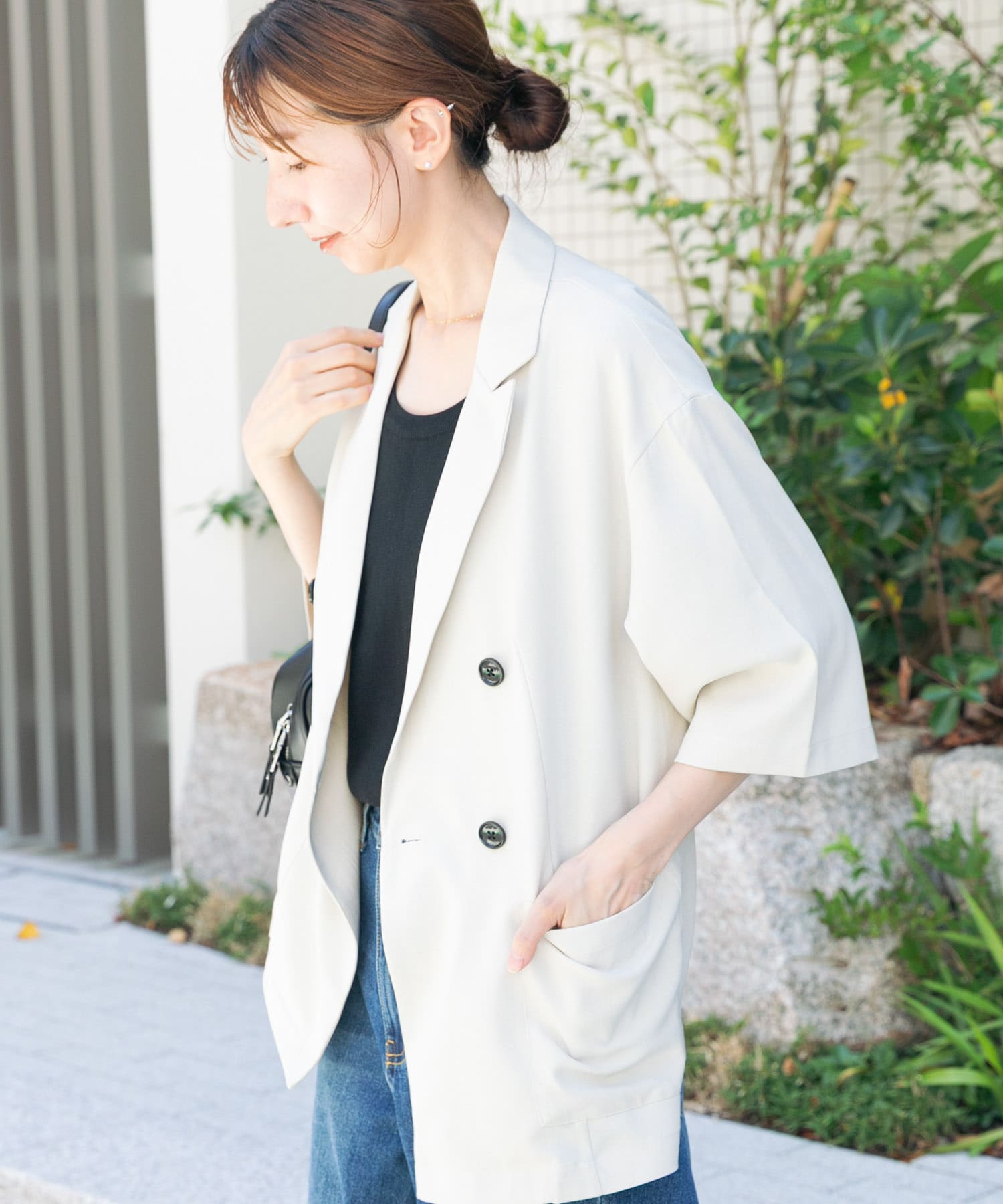 リネンライクハーフスリーブジャケット