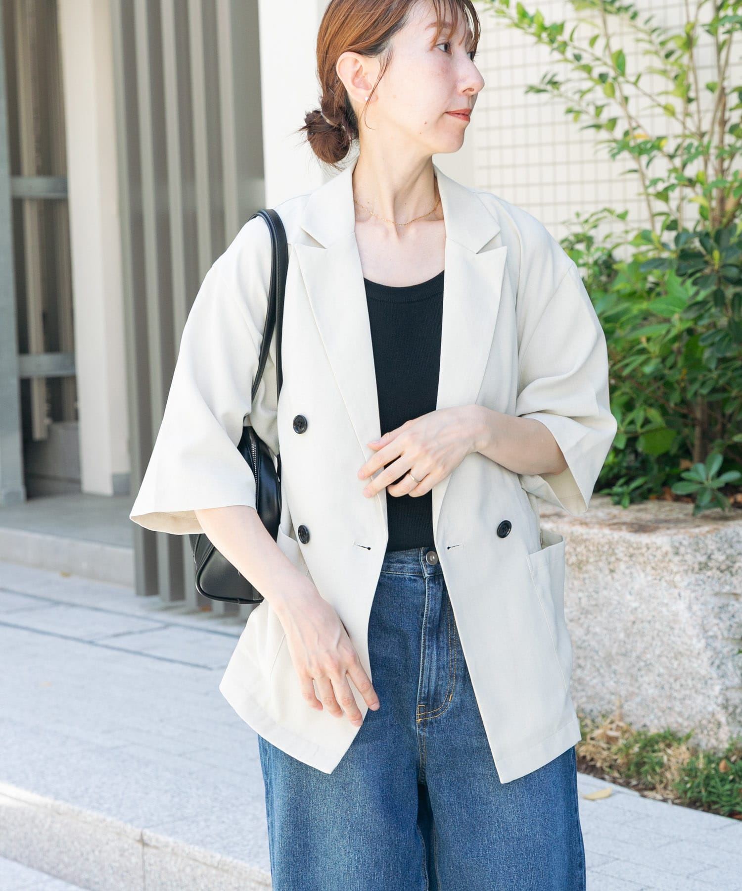 ヤマダヤ　vin Ample リネンライクハーフスリーブジャケット新品 ヤマダヤ vin Ample リネンライクハーフスリーブジャケット新品