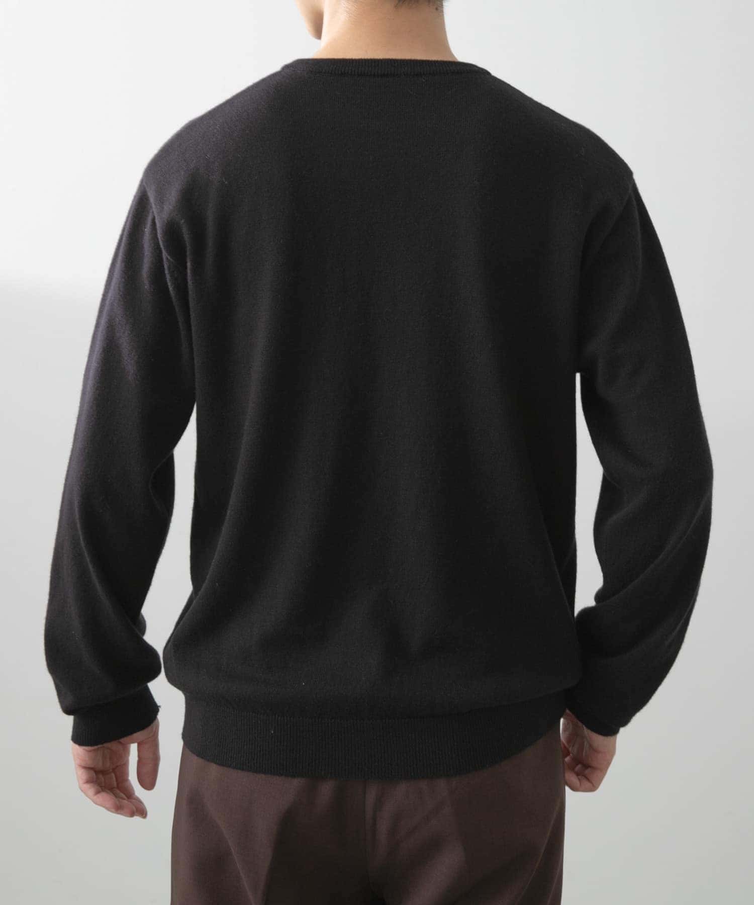 カシミヤ×コットンクルーネックセーター BLK L