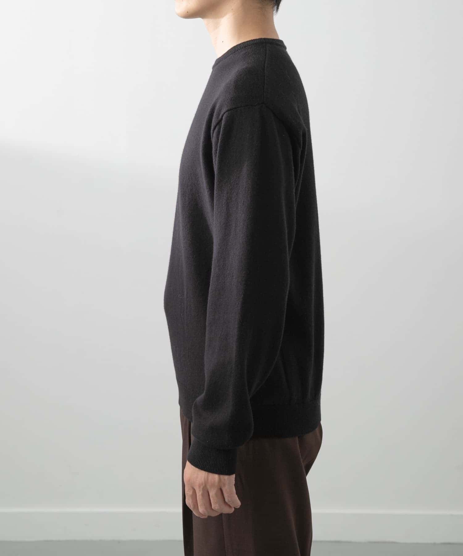 カシミヤ×コットンクルーネックセーター BLK L