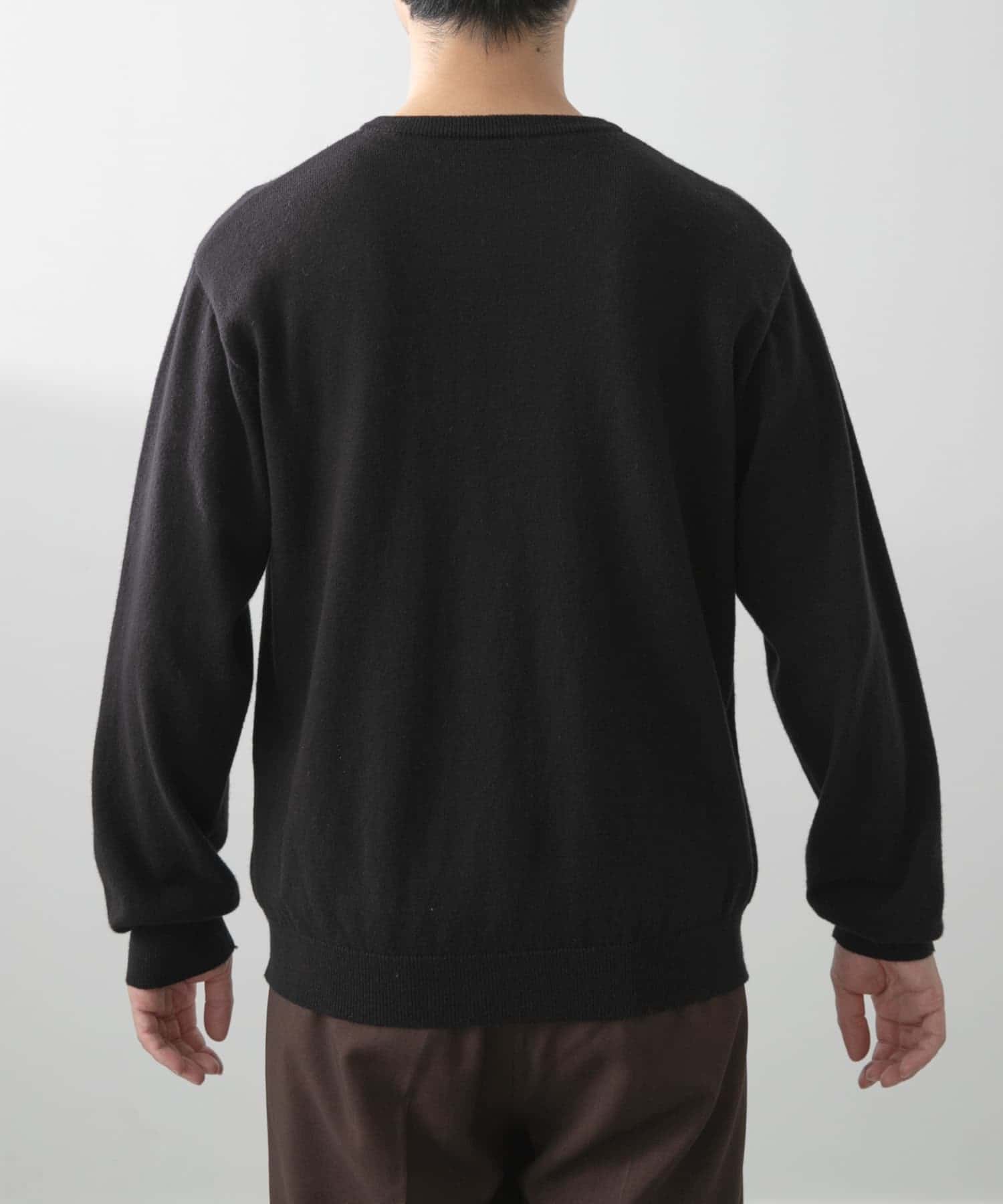 カシミヤ×コットンクルーネックセーター BLK L