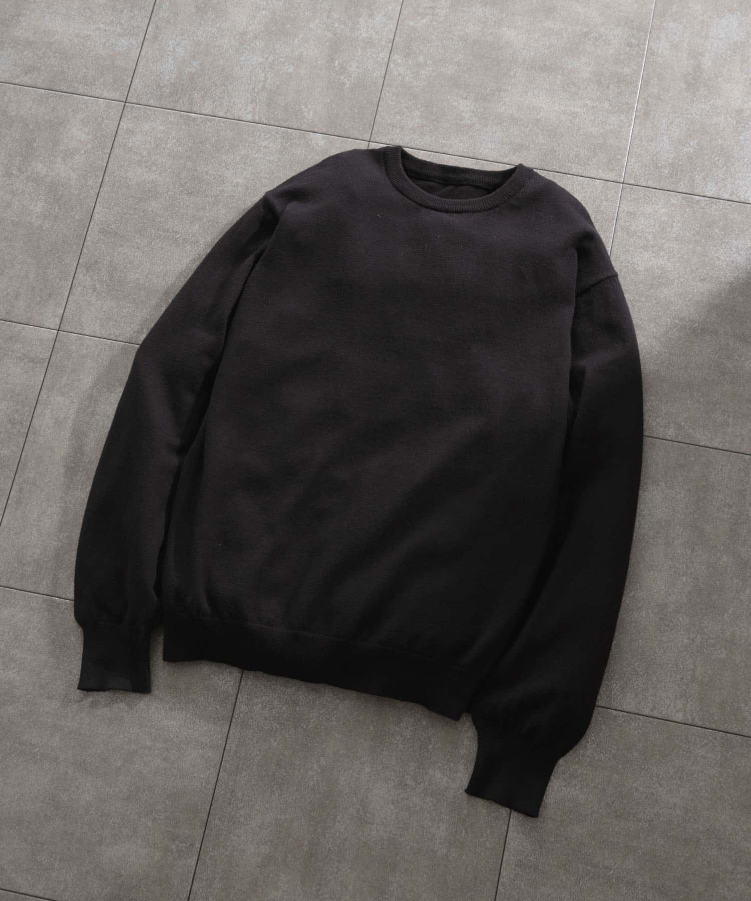 カシミヤ×コットンクルーネックセーター BLK L