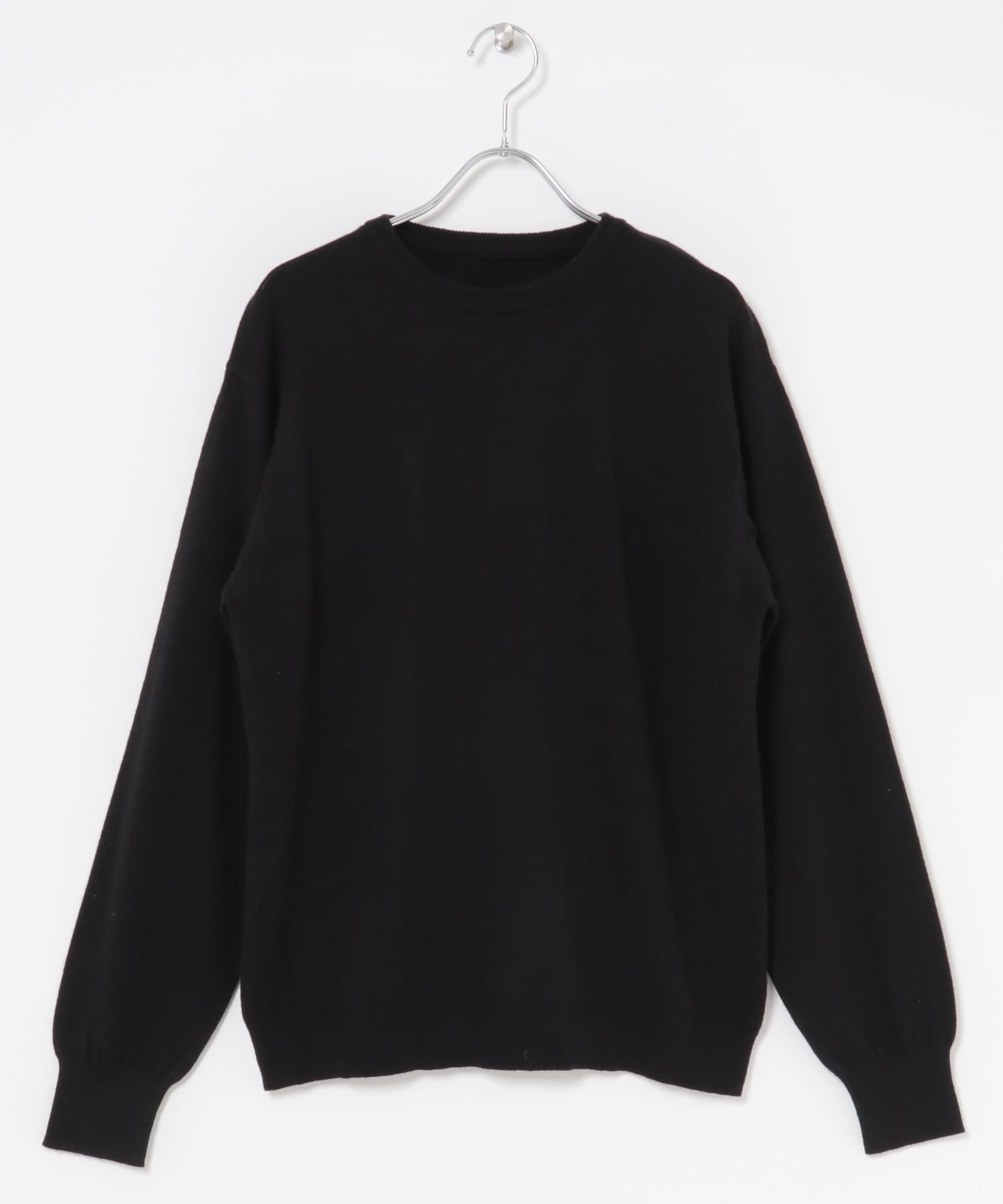 カシミヤ×コットンクルーネックセーター BLK M
