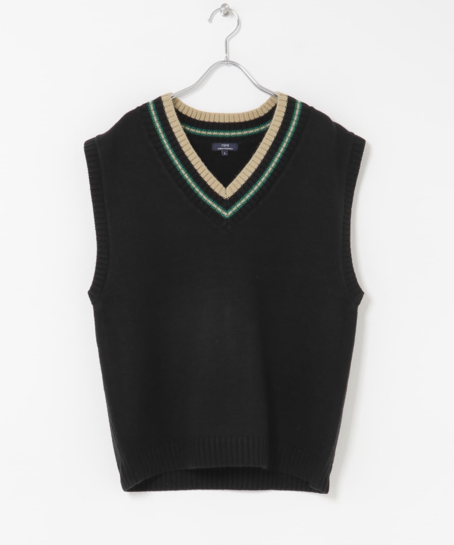 ウール混チルデンVネックニットベスト BLK M