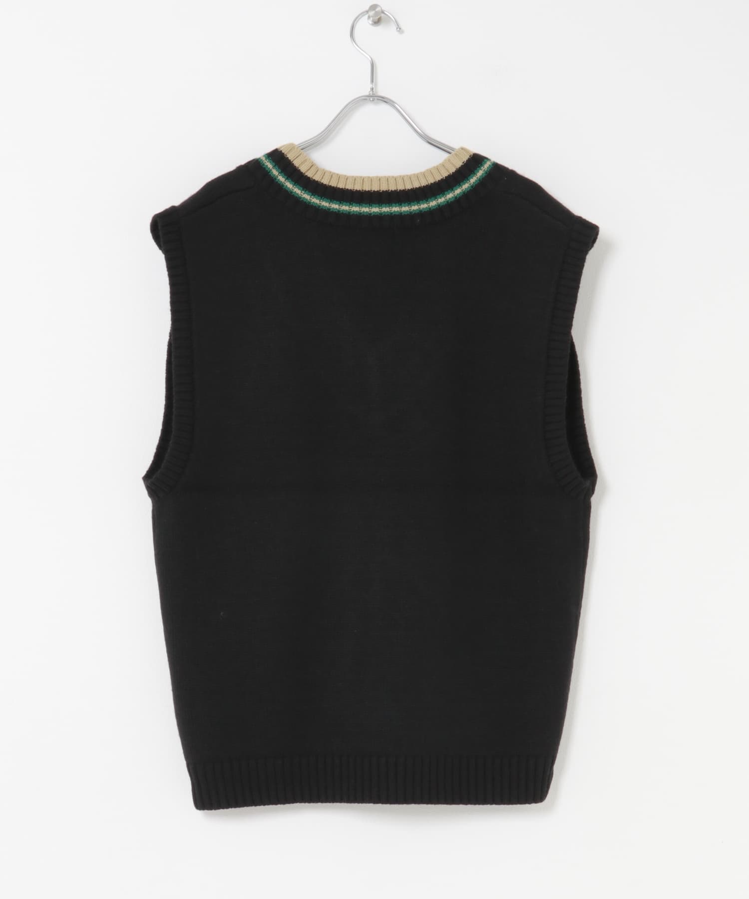 ウール混チルデンVネックニットベスト BLK M