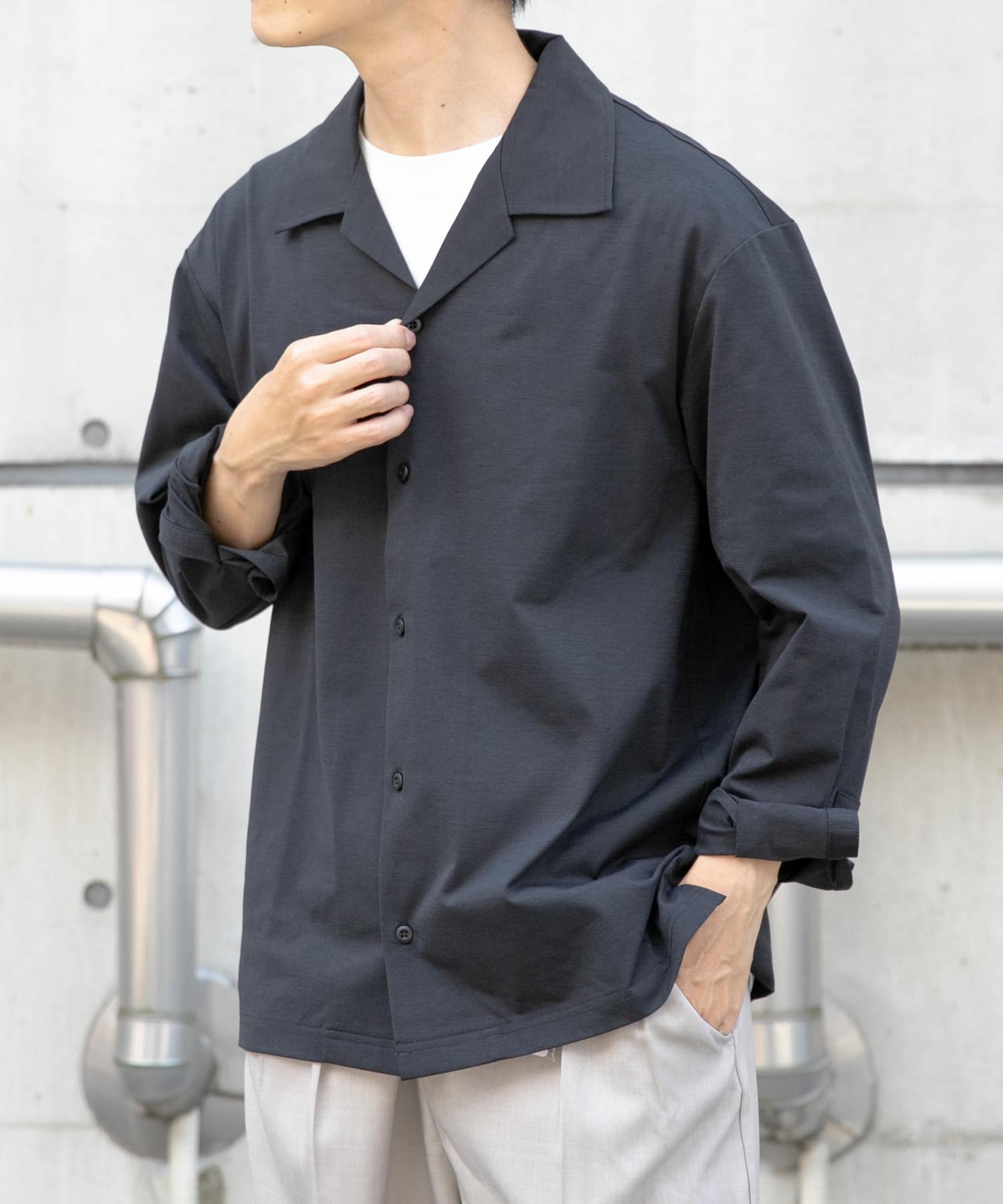 ペーパータッチオープンカラーシャツ(M GRY): トップス｜URBAN