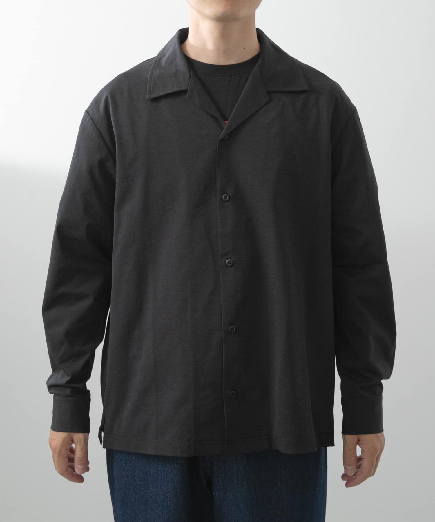 ペーパータッチオープンカラーシャツ BLK M