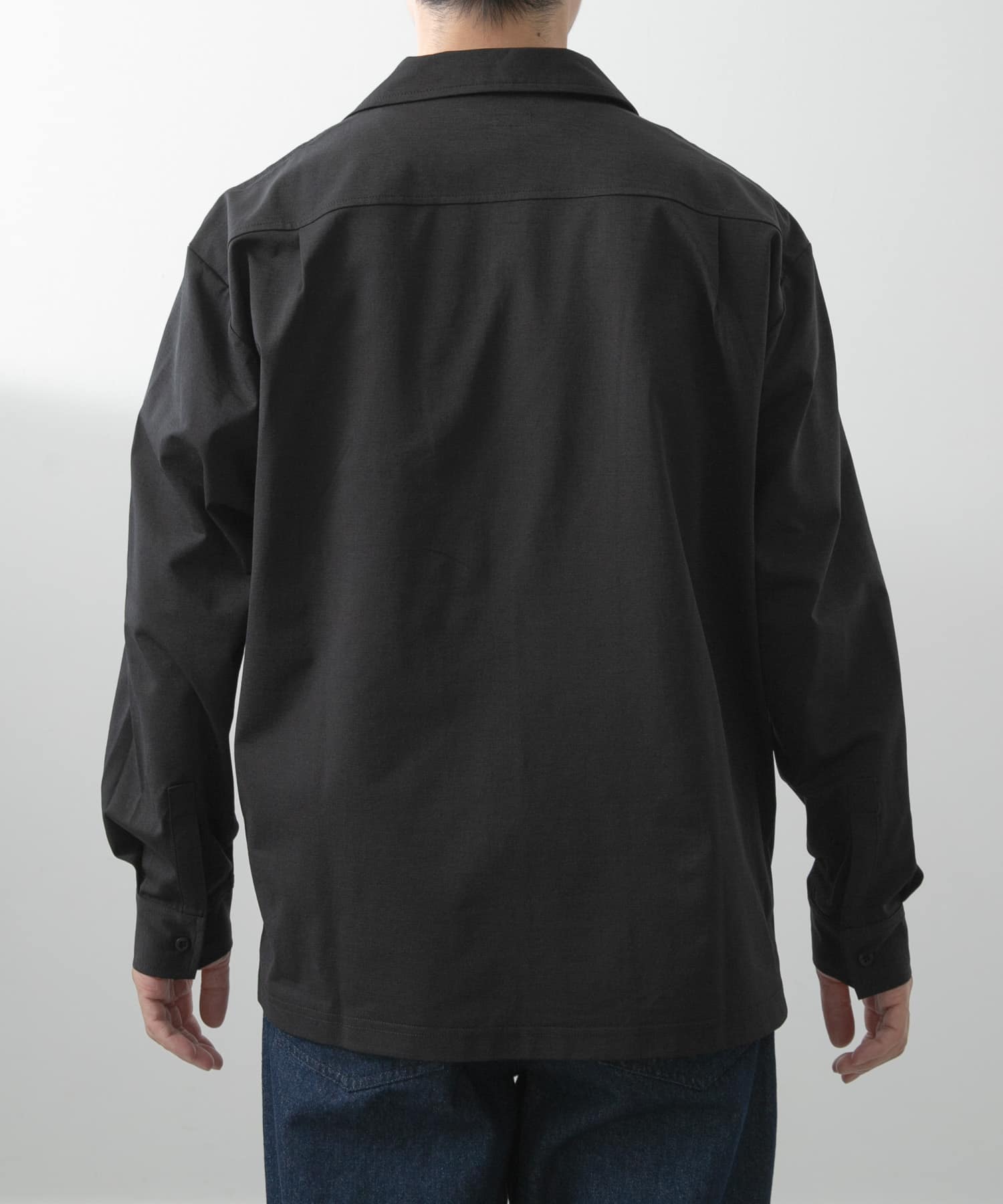 ペーパータッチオープンカラーシャツ BLK M