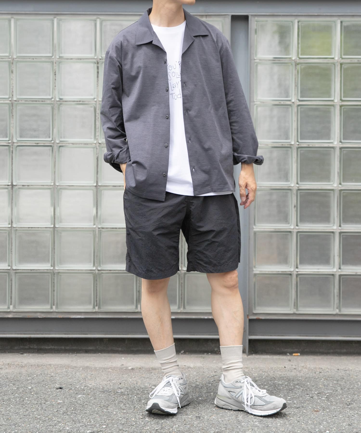 ペーパータッチオープンカラーシャツ GRY M