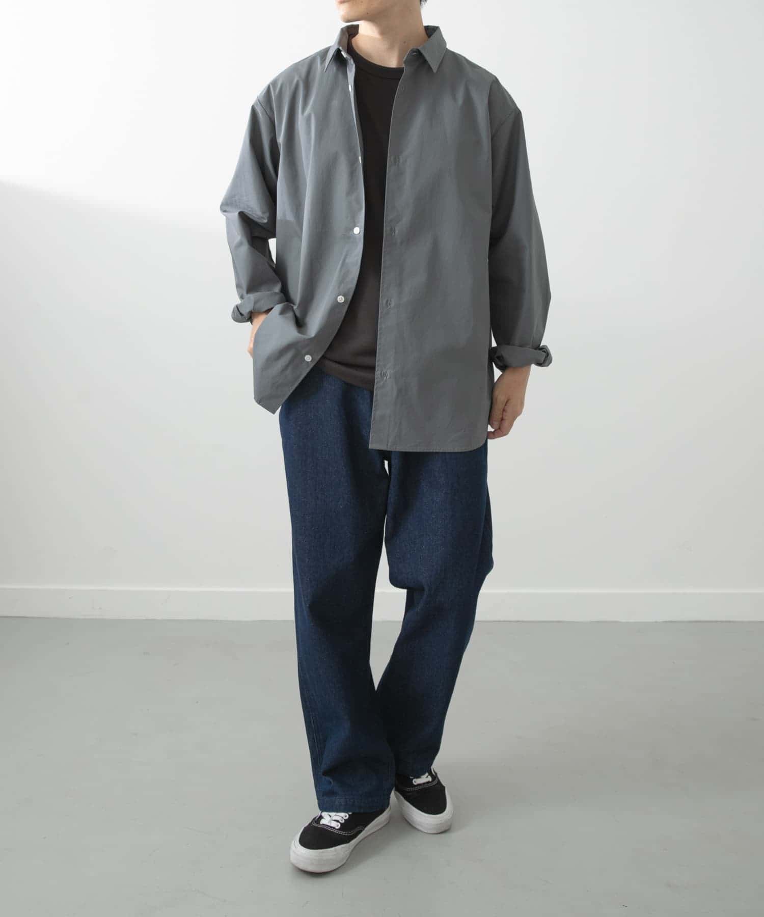コットン100ブロードレギュラーカラーシャツ BLUE GRAY M