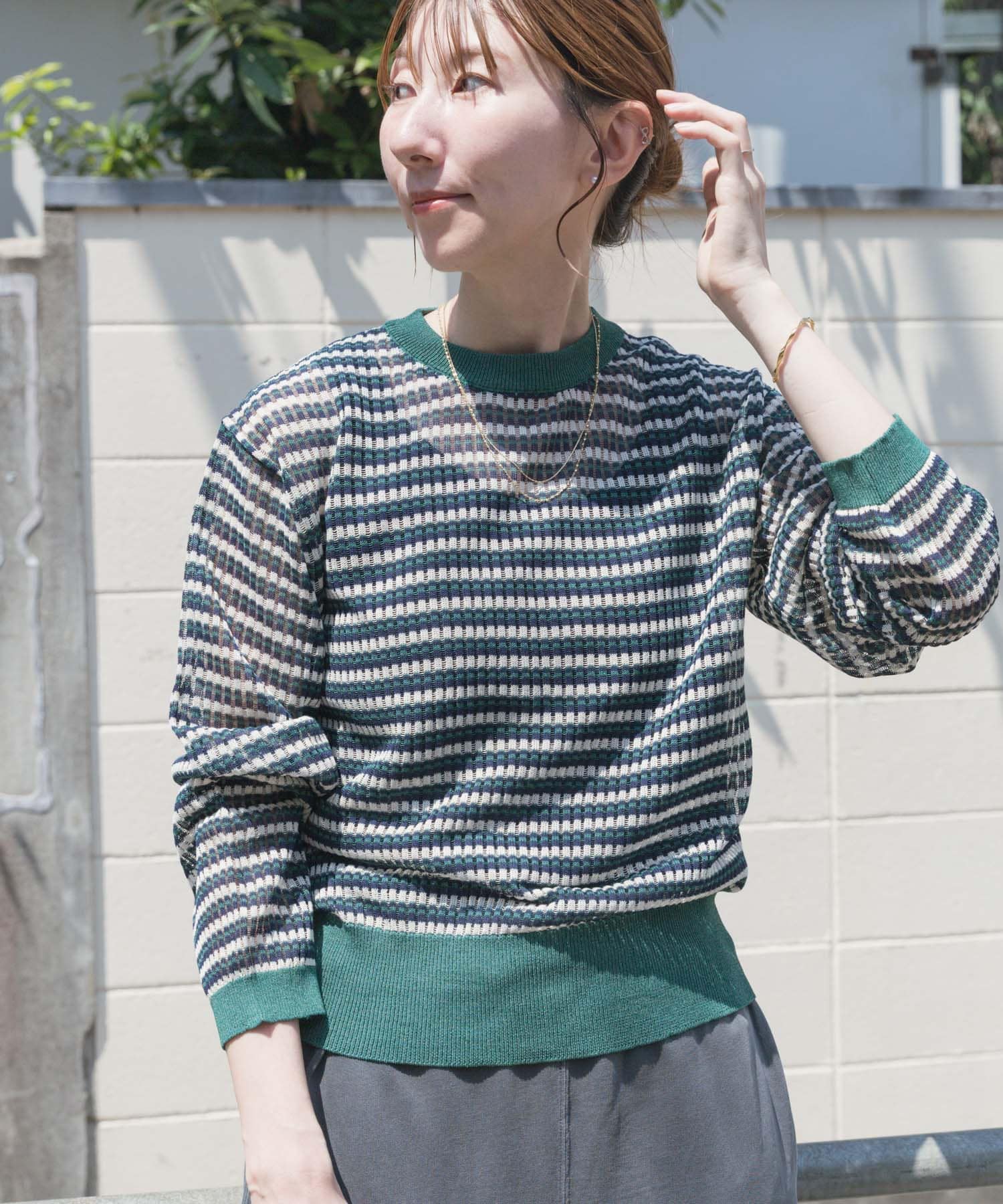 シアーボーダーロングスリーブニット(FREE GRN): トップス｜URBAN