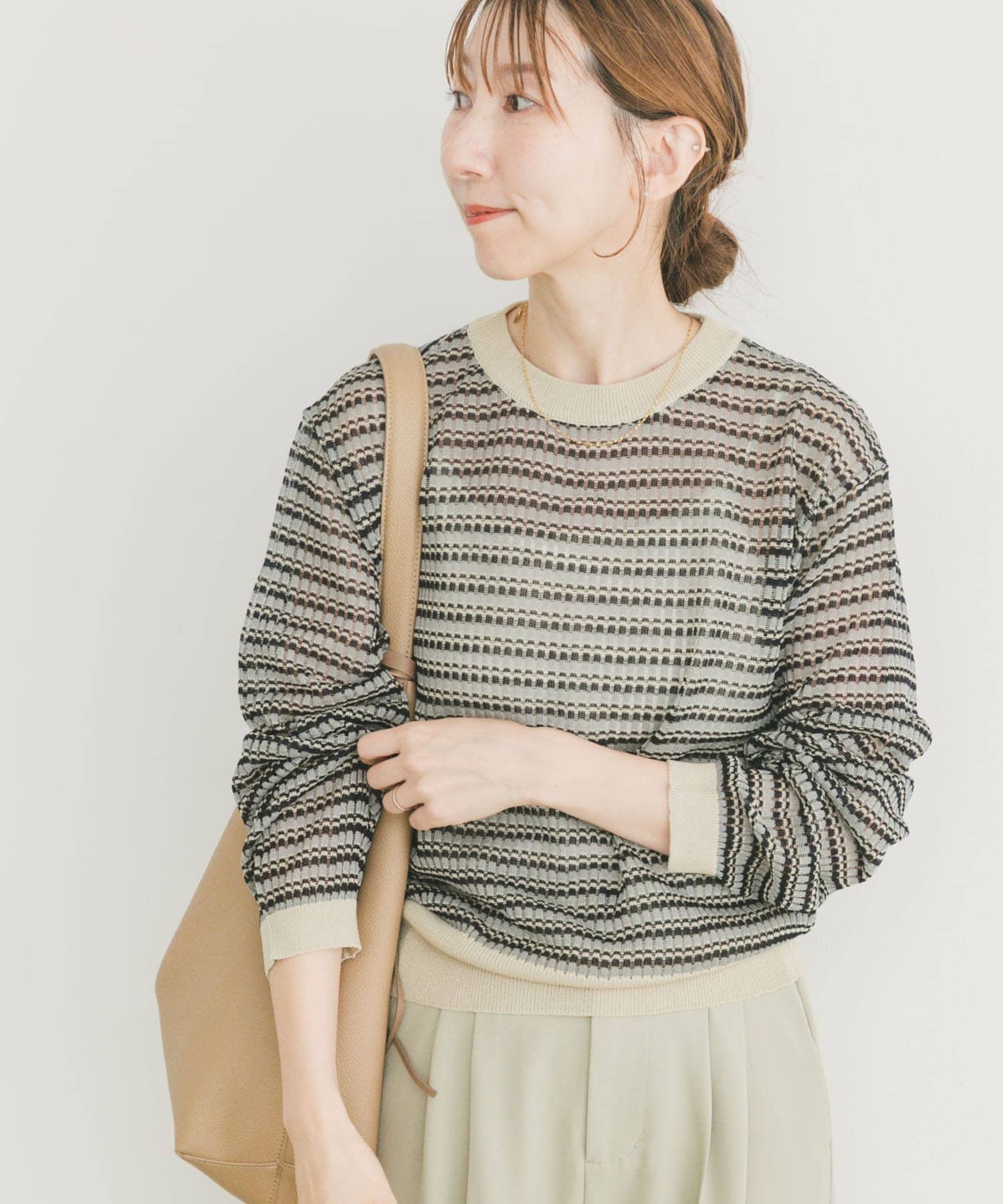 シアーボーダーロングスリーブニット