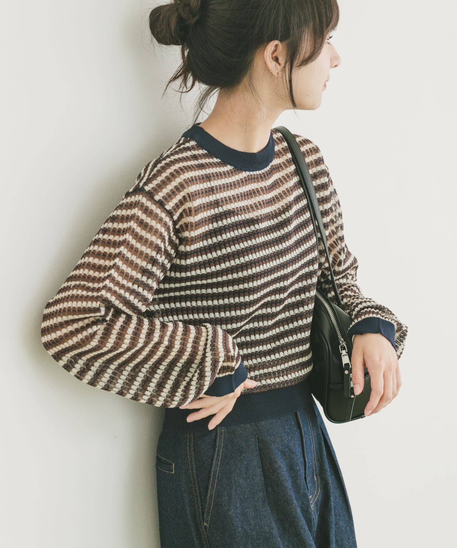 シアーボーダーロングスリーブニット