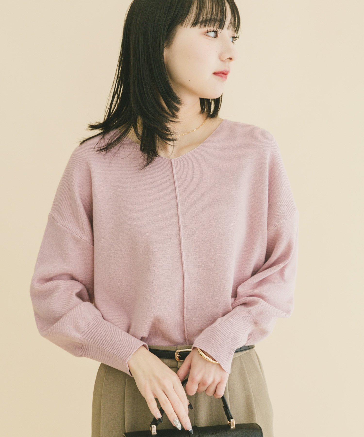 『洗濯可』アウトリンキングVネックニット