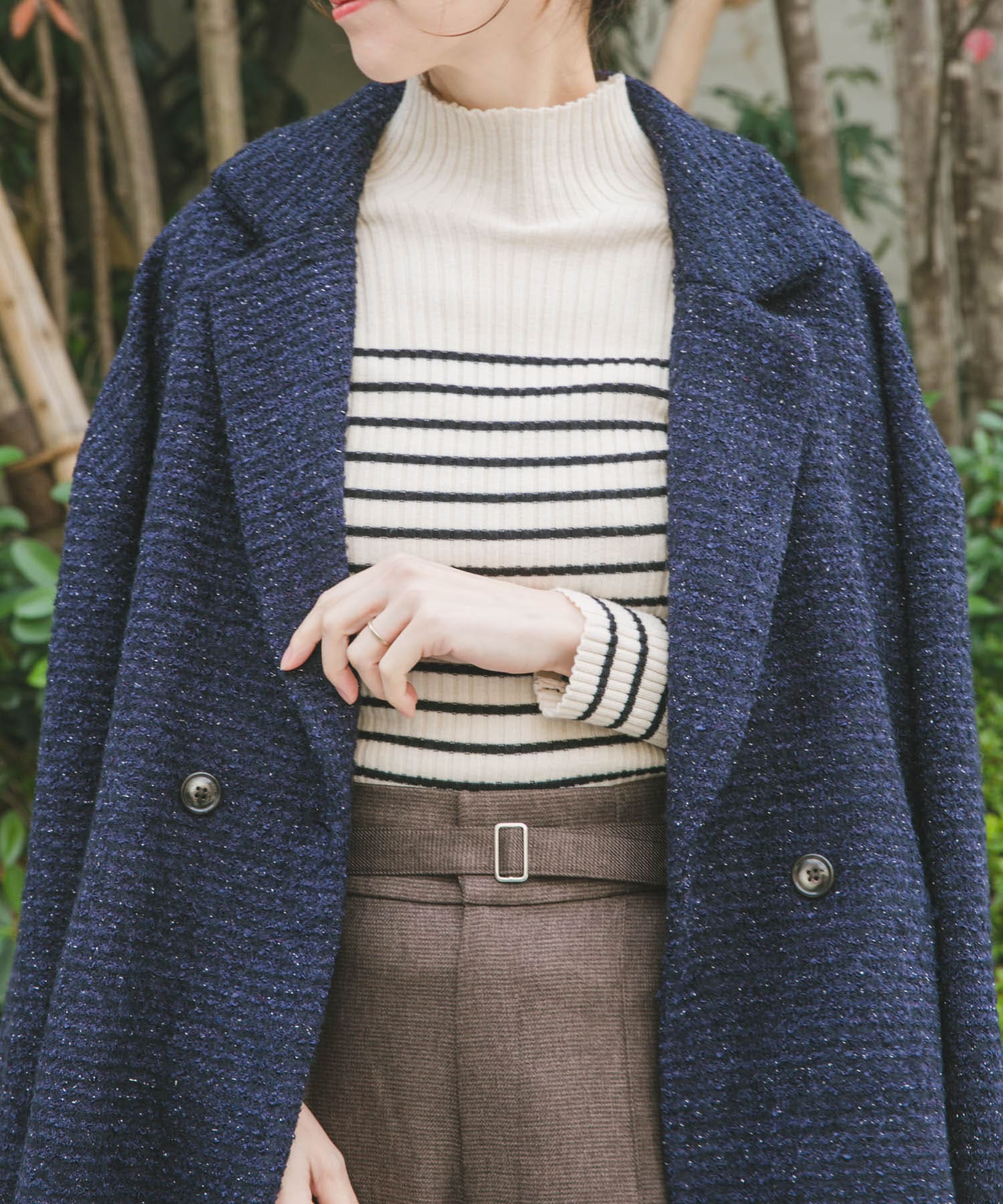 『洗濯可』モチモチハイネックリブニット