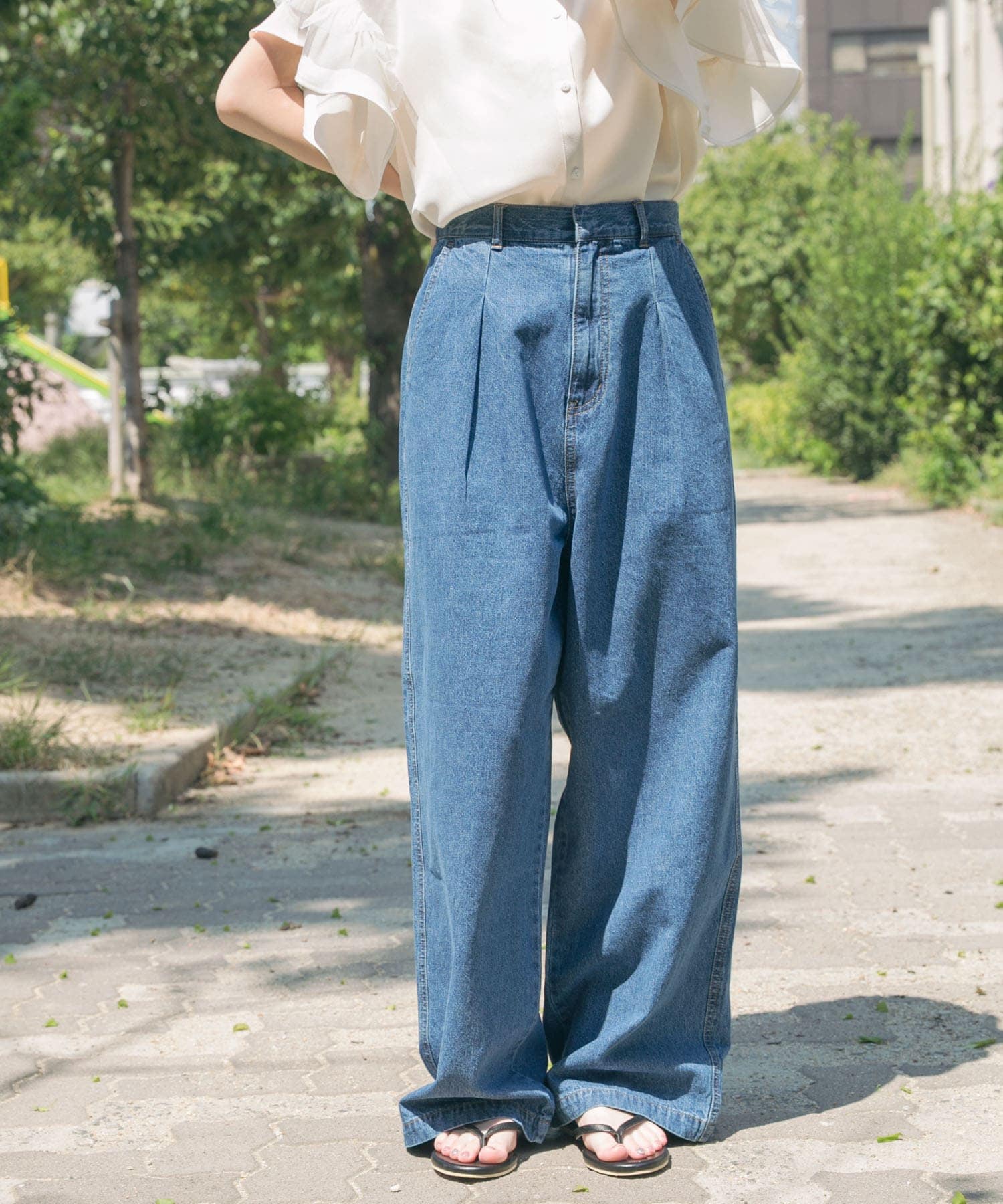 ウエストタックデニムパンツ