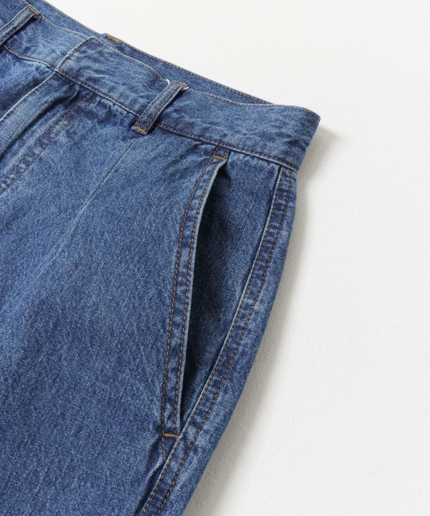 ウエストタックデニムパンツ BLU S