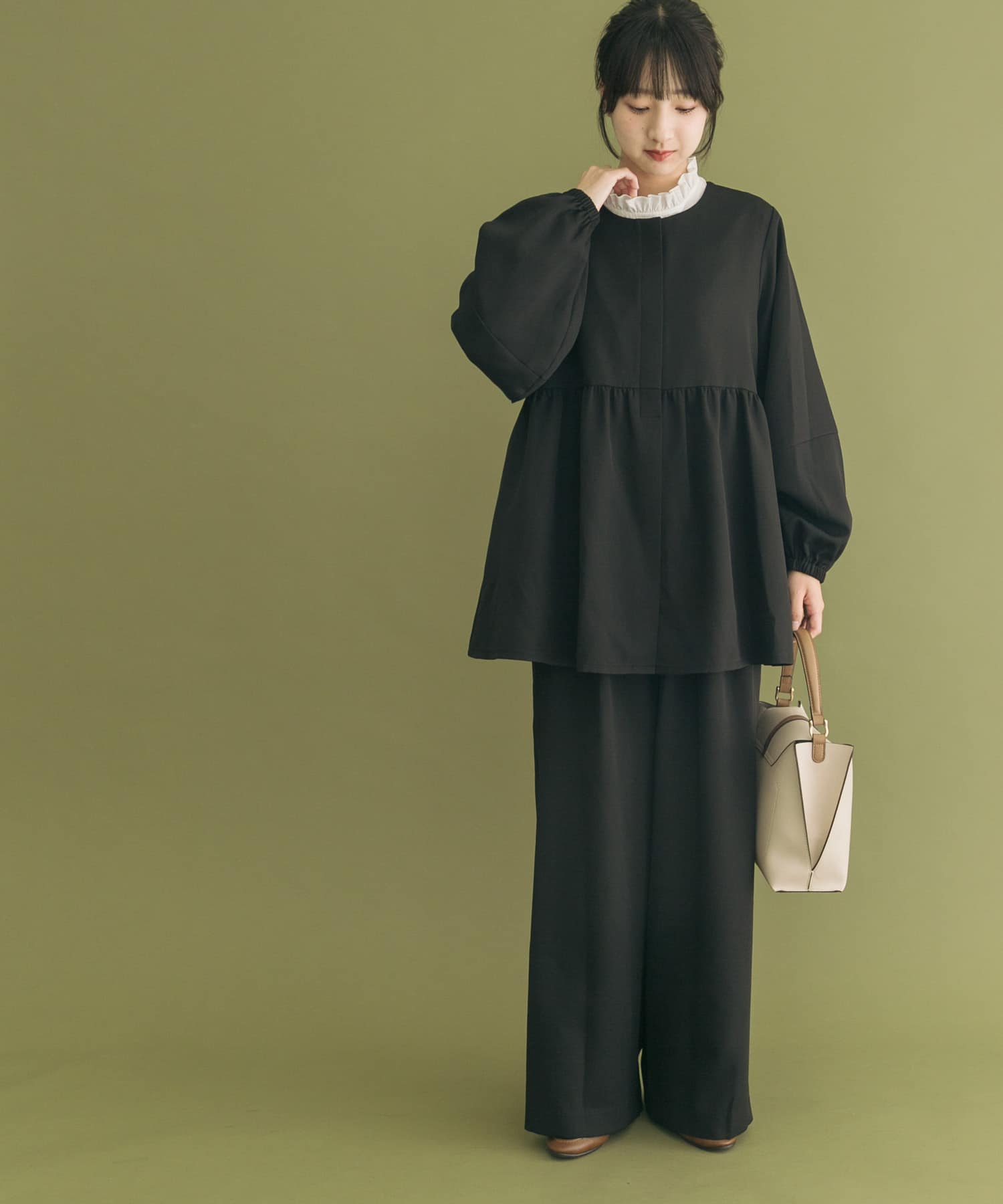 ジャケットフリルトップス×パンツセット