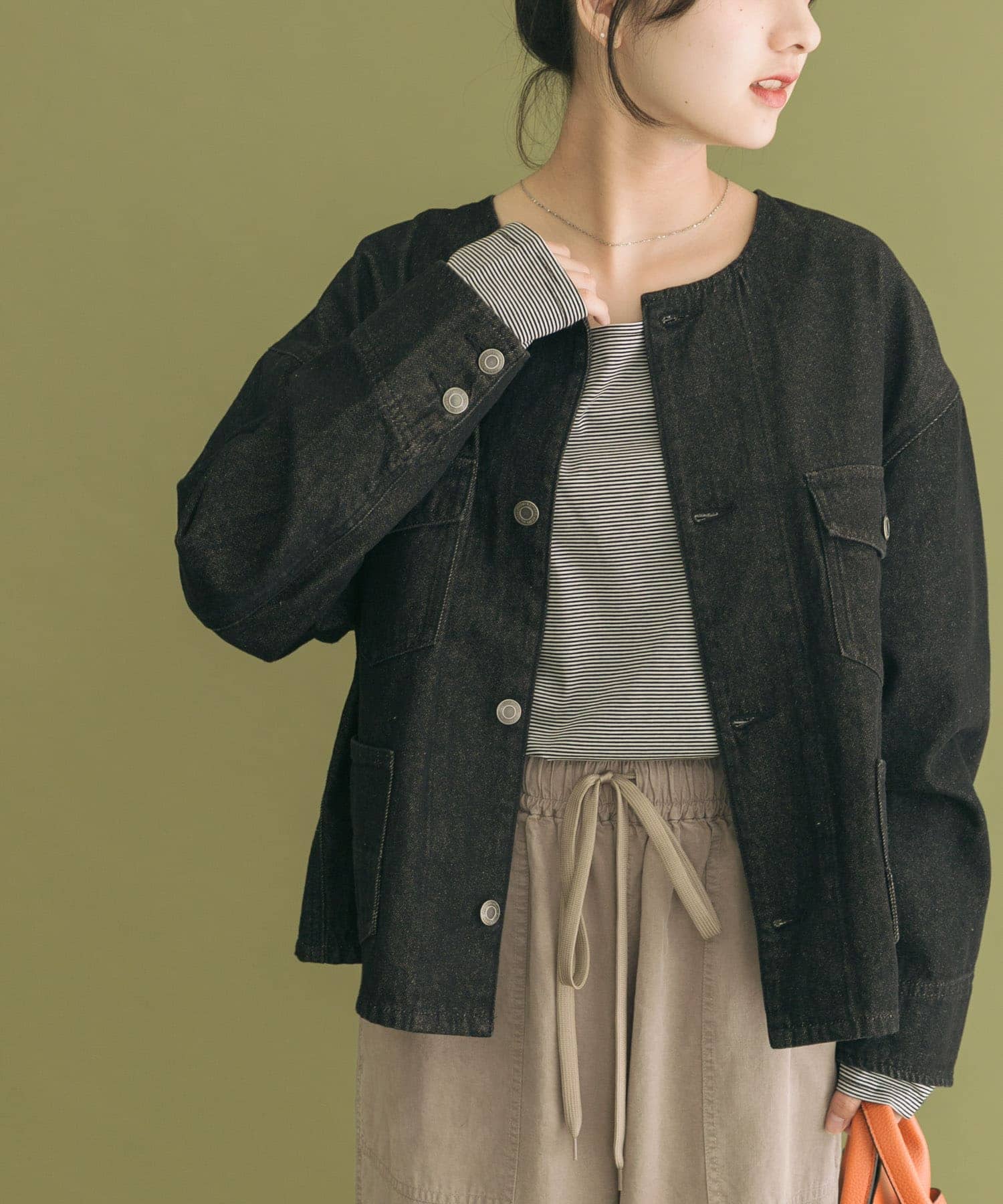 デニムノーカラージャケット