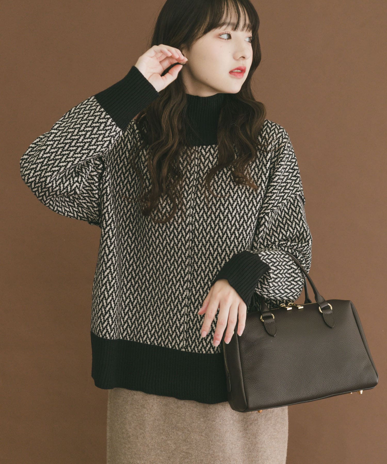 『洗濯可』ハイネックワイドニット