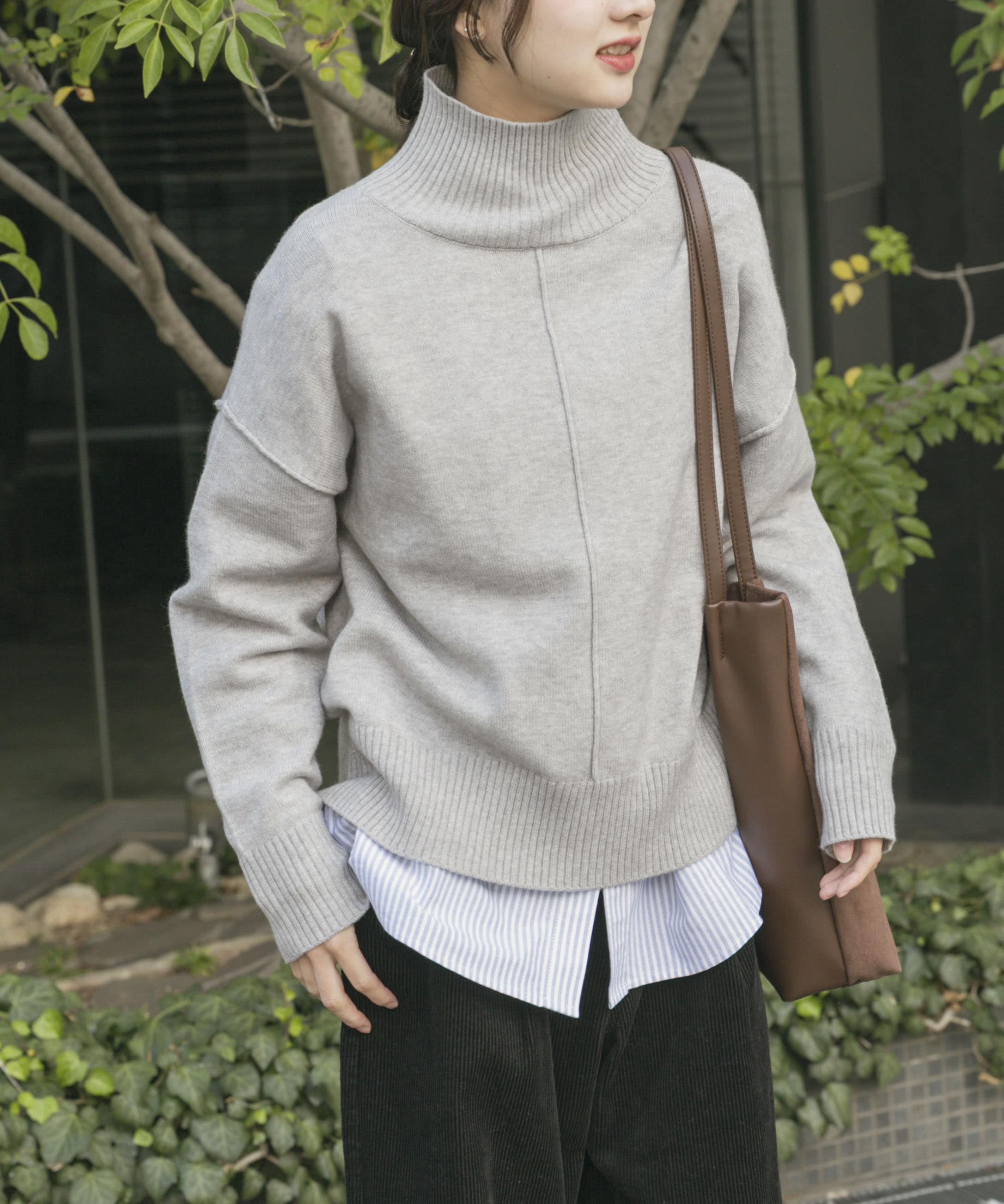 『洗濯可』ハイネックワイドニット