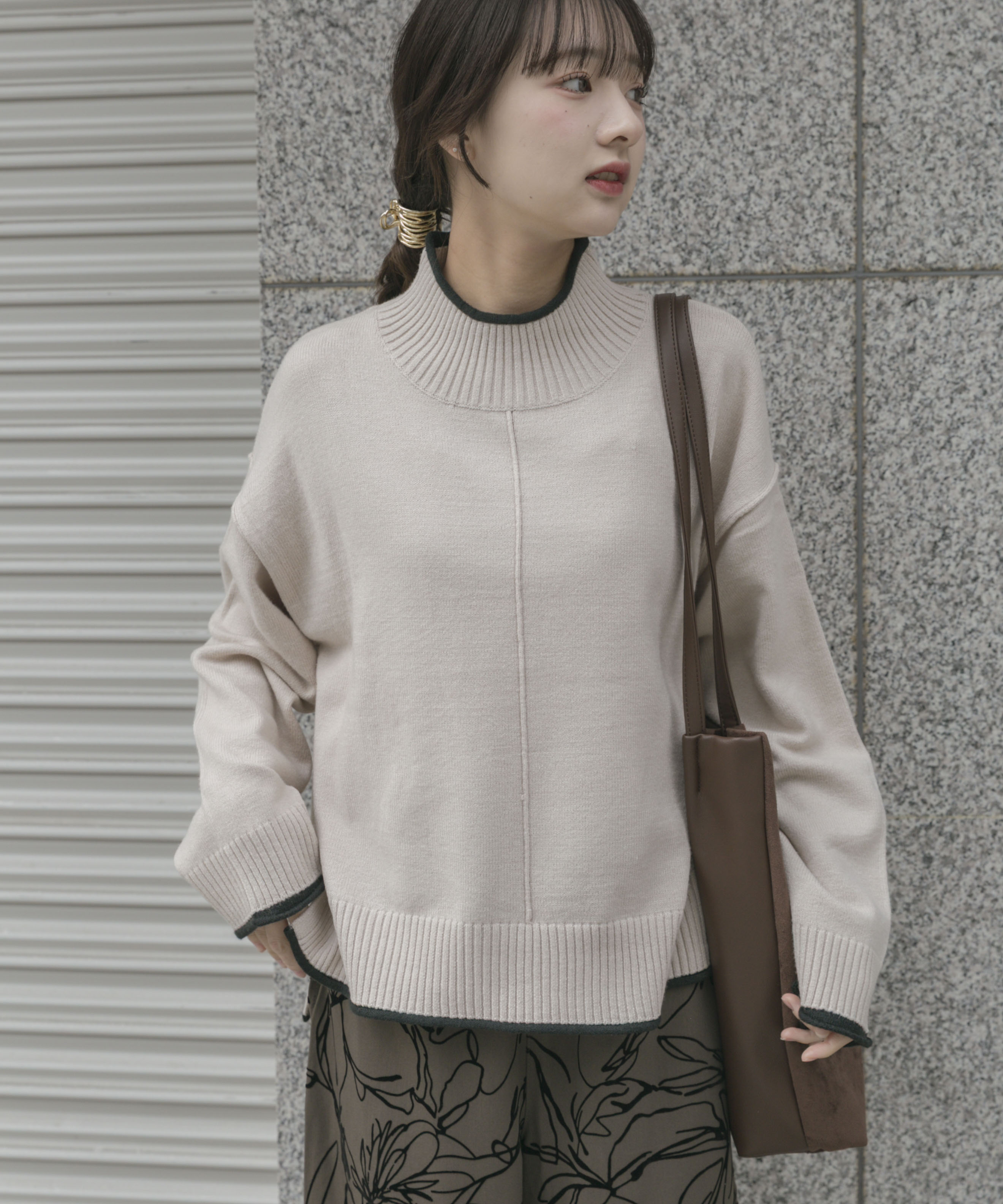 『洗濯可』ハイショクハイネックニット