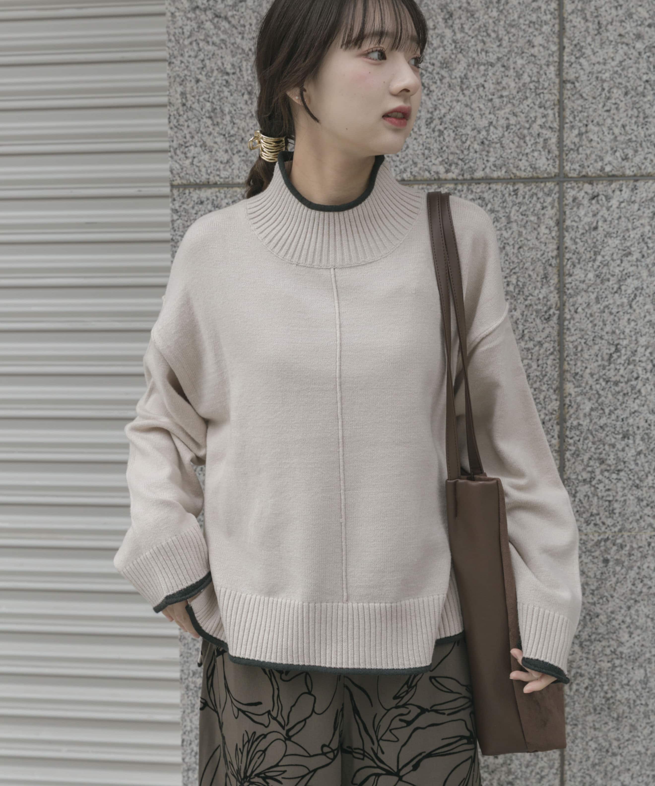 『洗濯可/毛玉防止』ハイショクハイネックニット