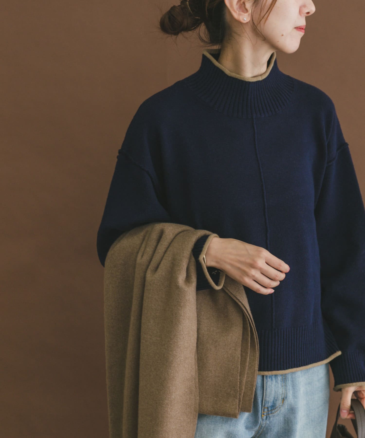 『洗濯可/毛玉防止』ハイショクハイネックニット