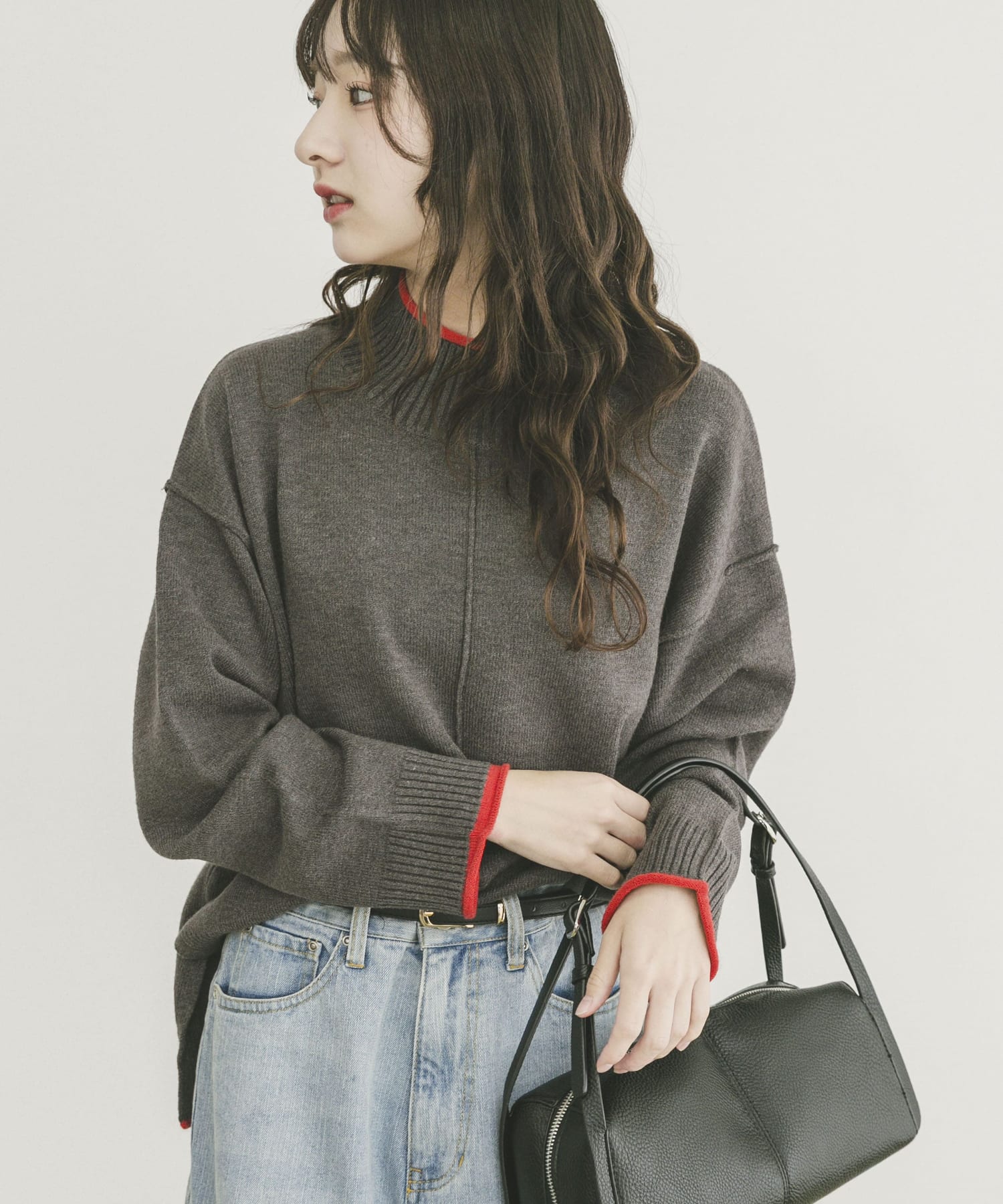 『洗濯可/静電気防止』ハイショクハイネックニット