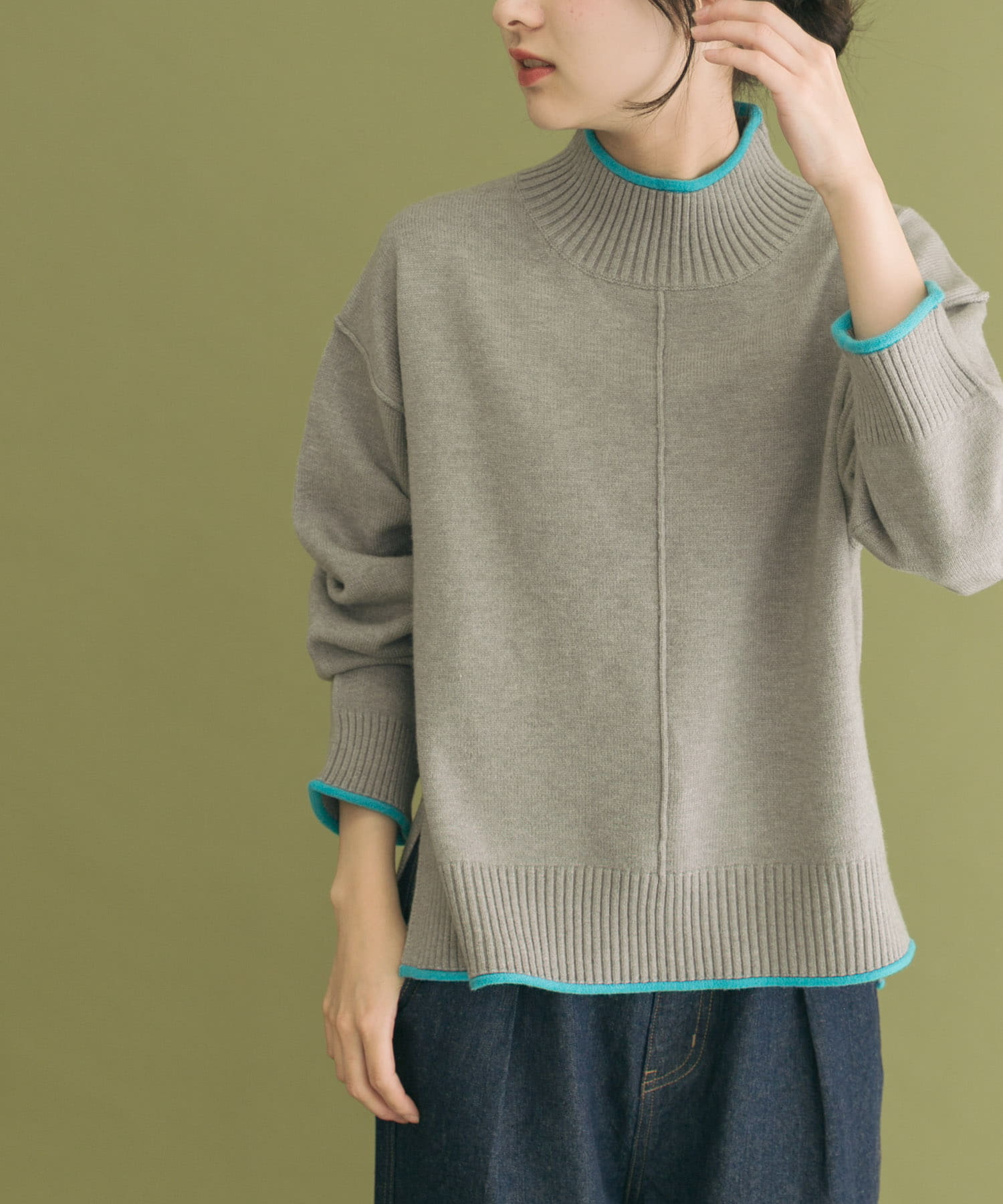 『洗濯可/毛玉防止』ハイショクハイネックニット