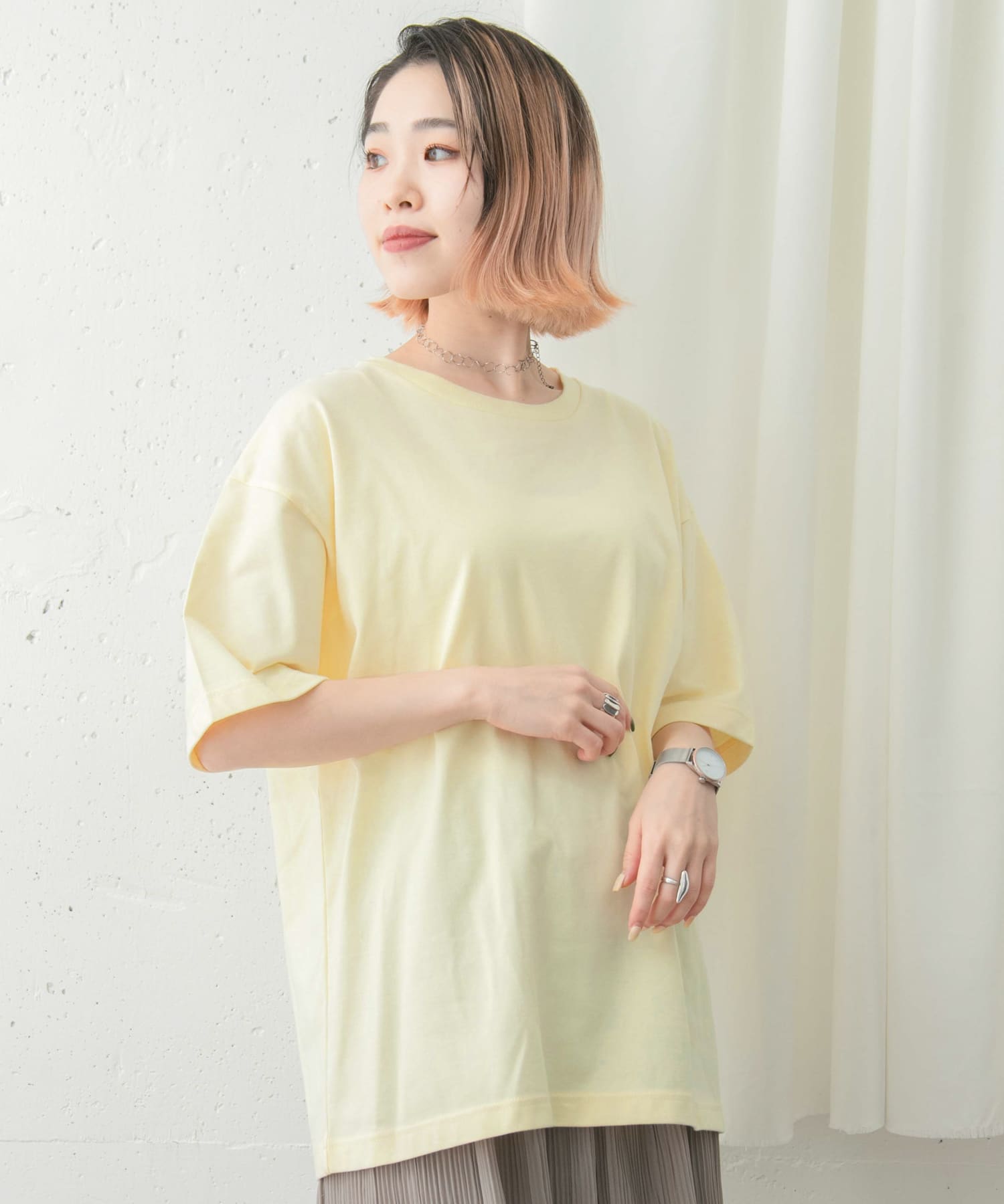 UR TECH天竺オーバーサイズTシャツ∴ L.YEL FREE