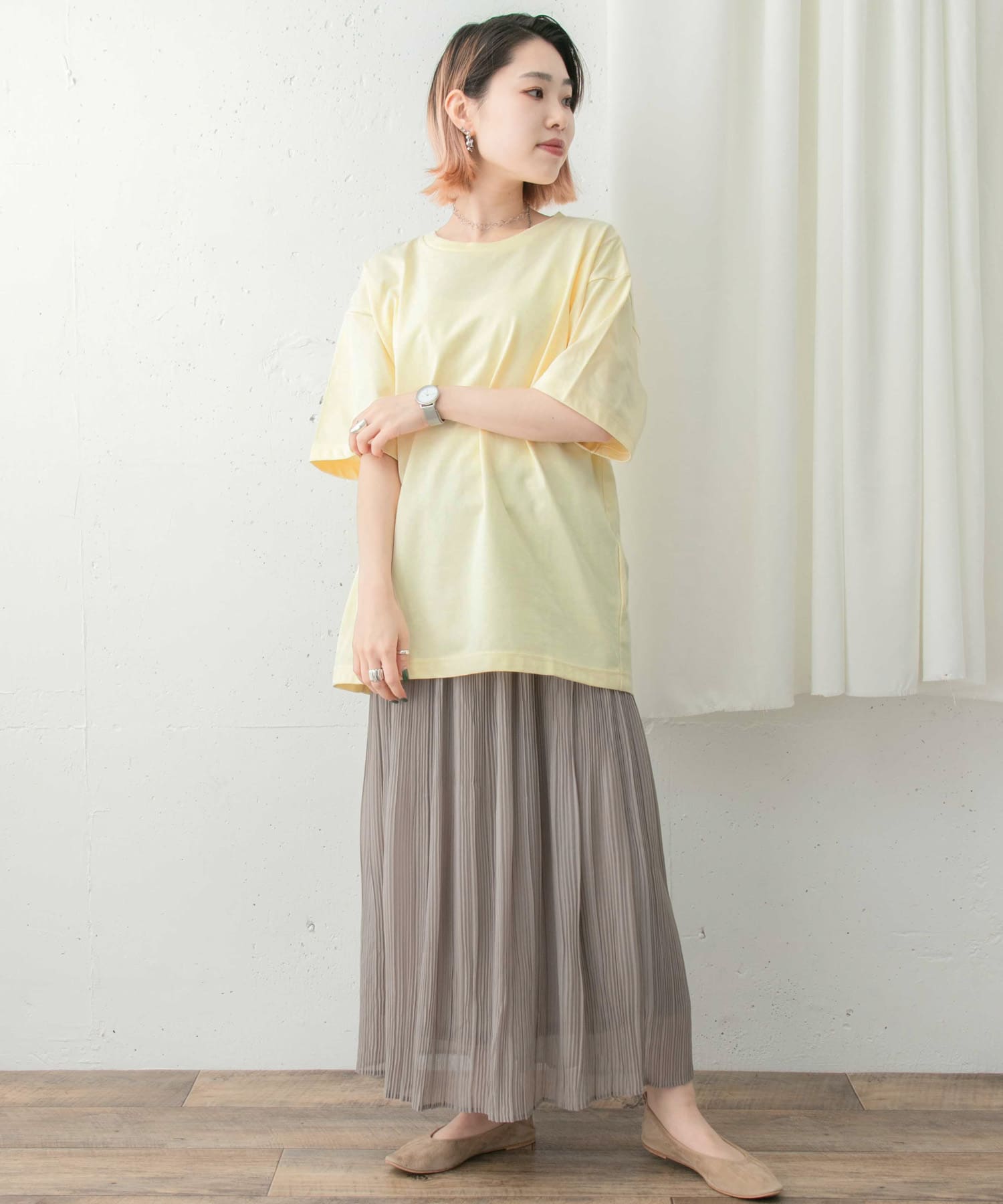 UR TECH天竺オーバーサイズTシャツ∴ L.YEL FREE