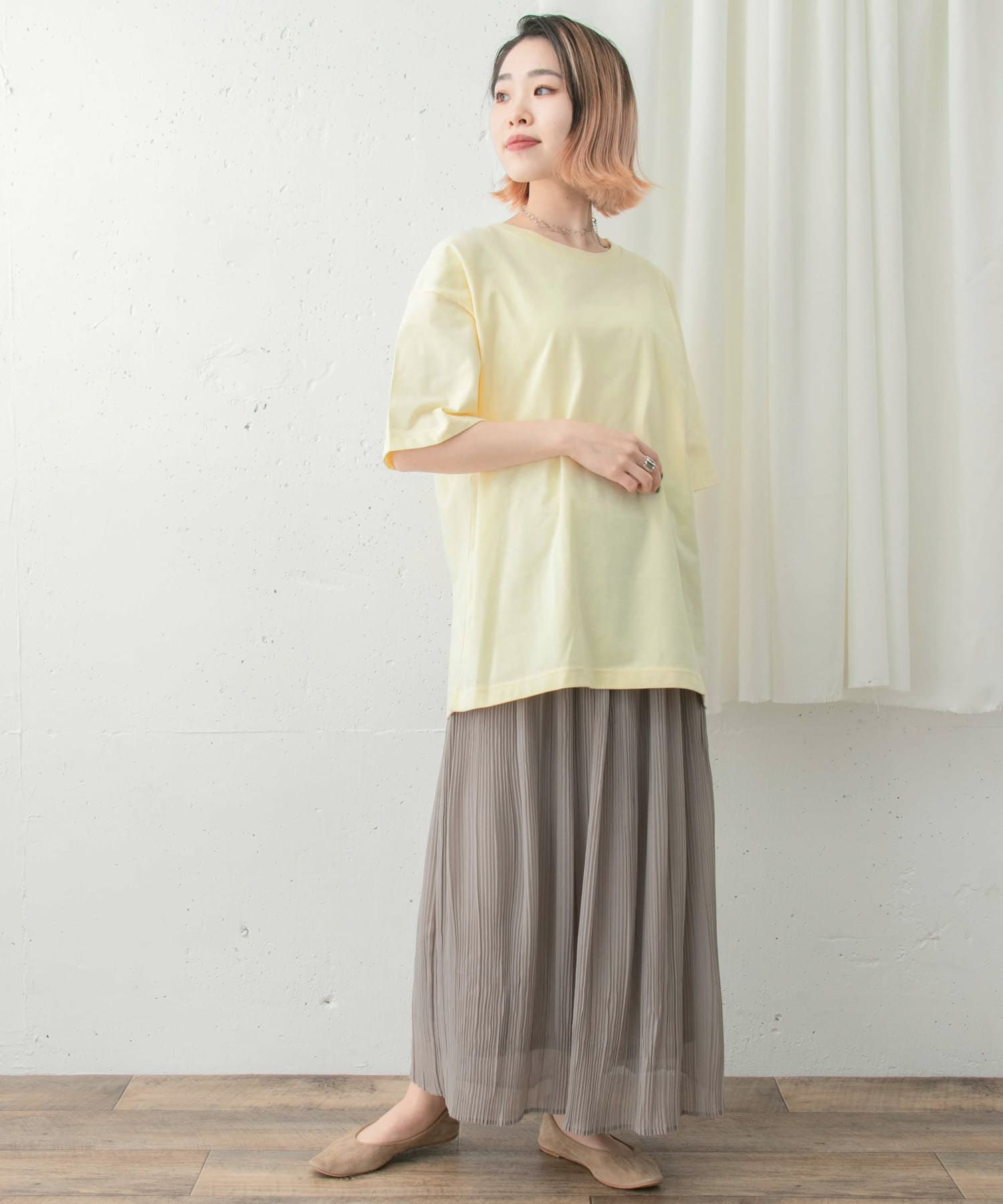 UR TECH天竺オーバーサイズTシャツ∴ L.YEL FREE