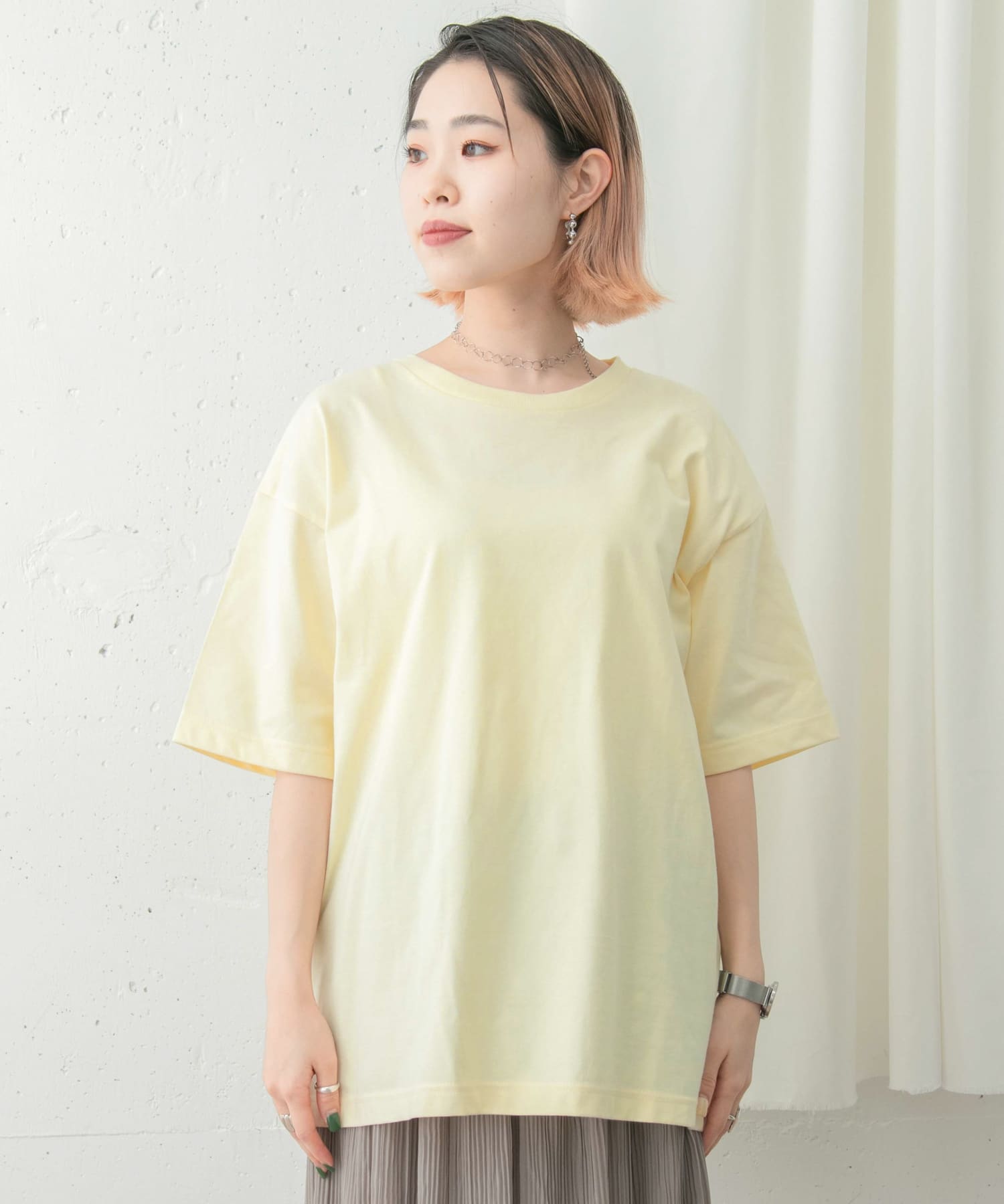 UR TECH天竺オーバーサイズTシャツ∴ L.YEL FREE