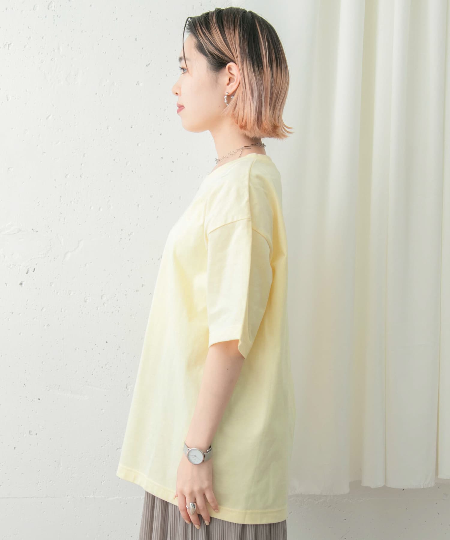 UR TECH天竺オーバーサイズTシャツ∴ L.YEL FREE