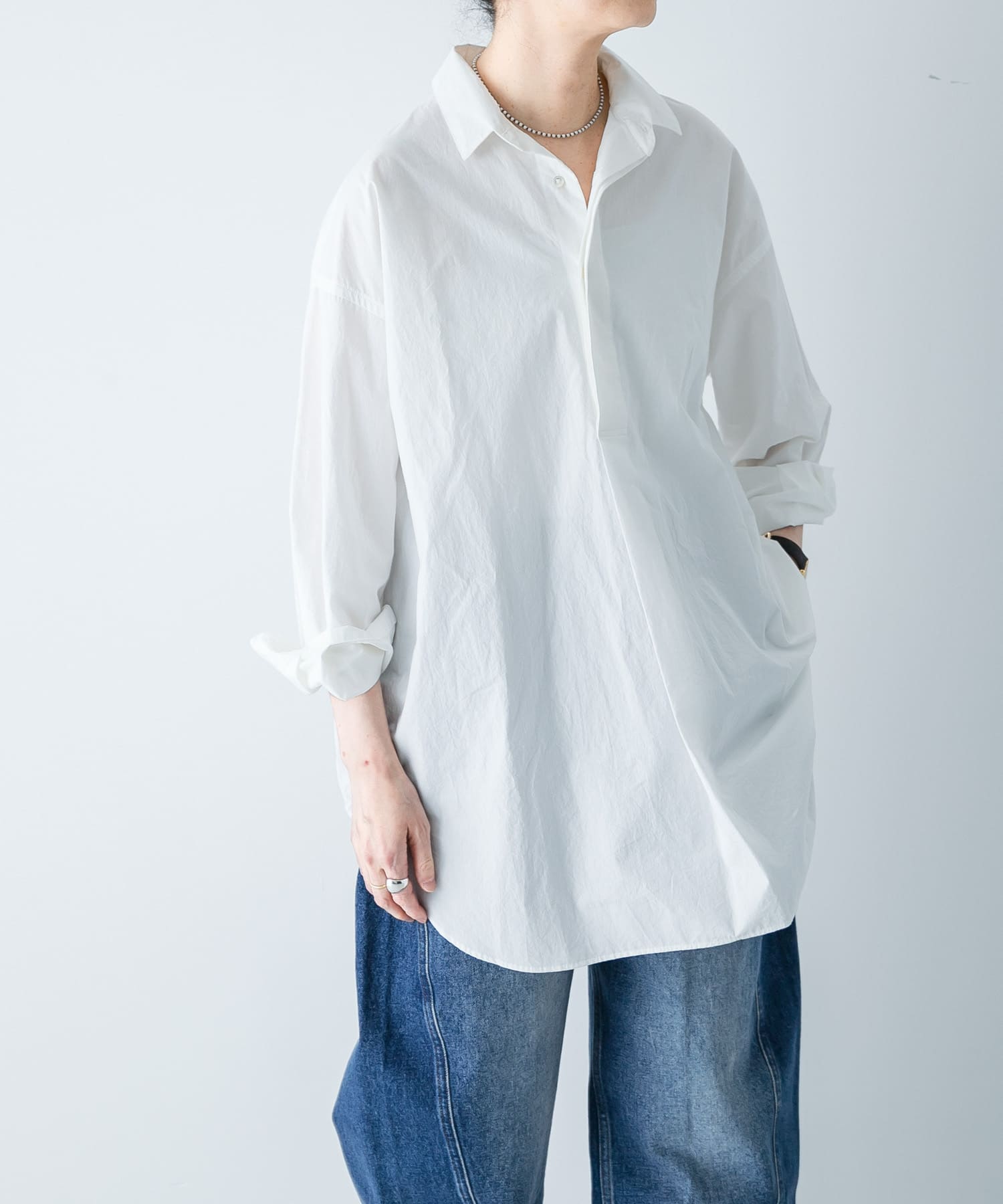 コットンワイドプルオーバーシャツ