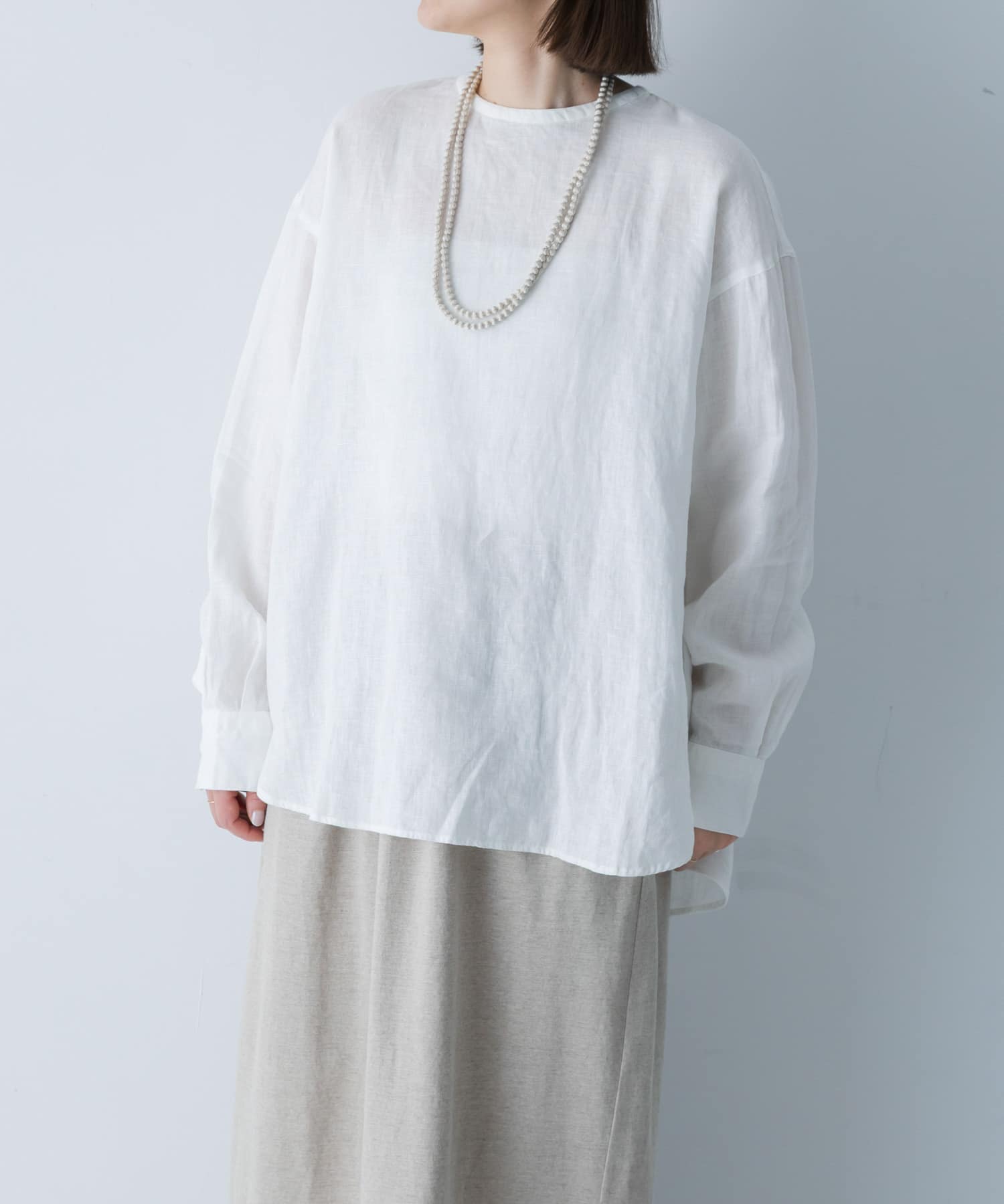 リネンクルーネックプルオーバー