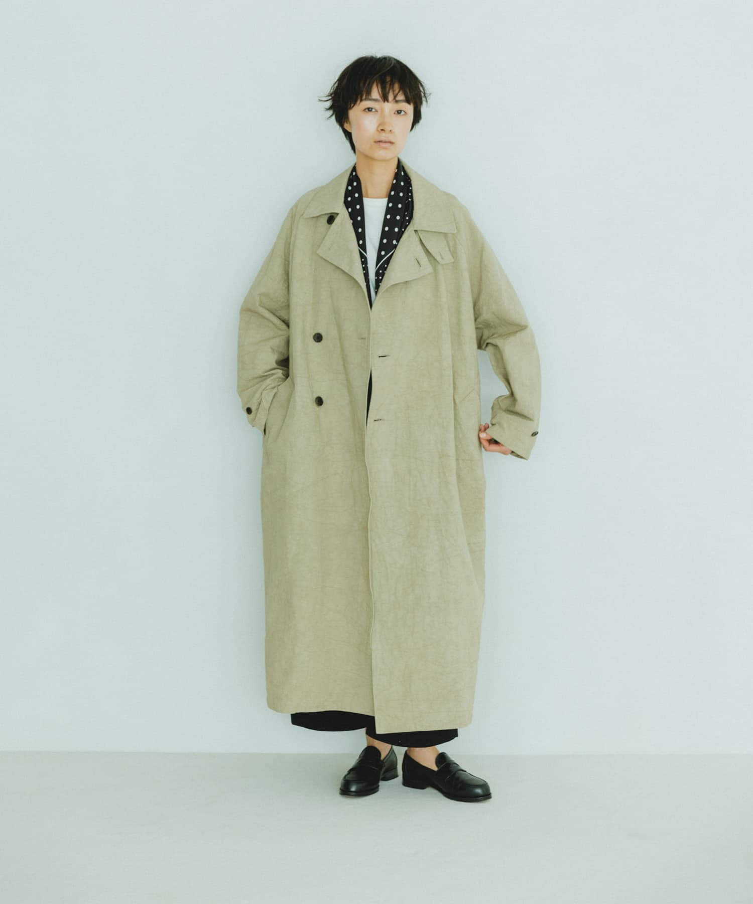 『ユニセックス』コットンリネンオーバートレンチコート